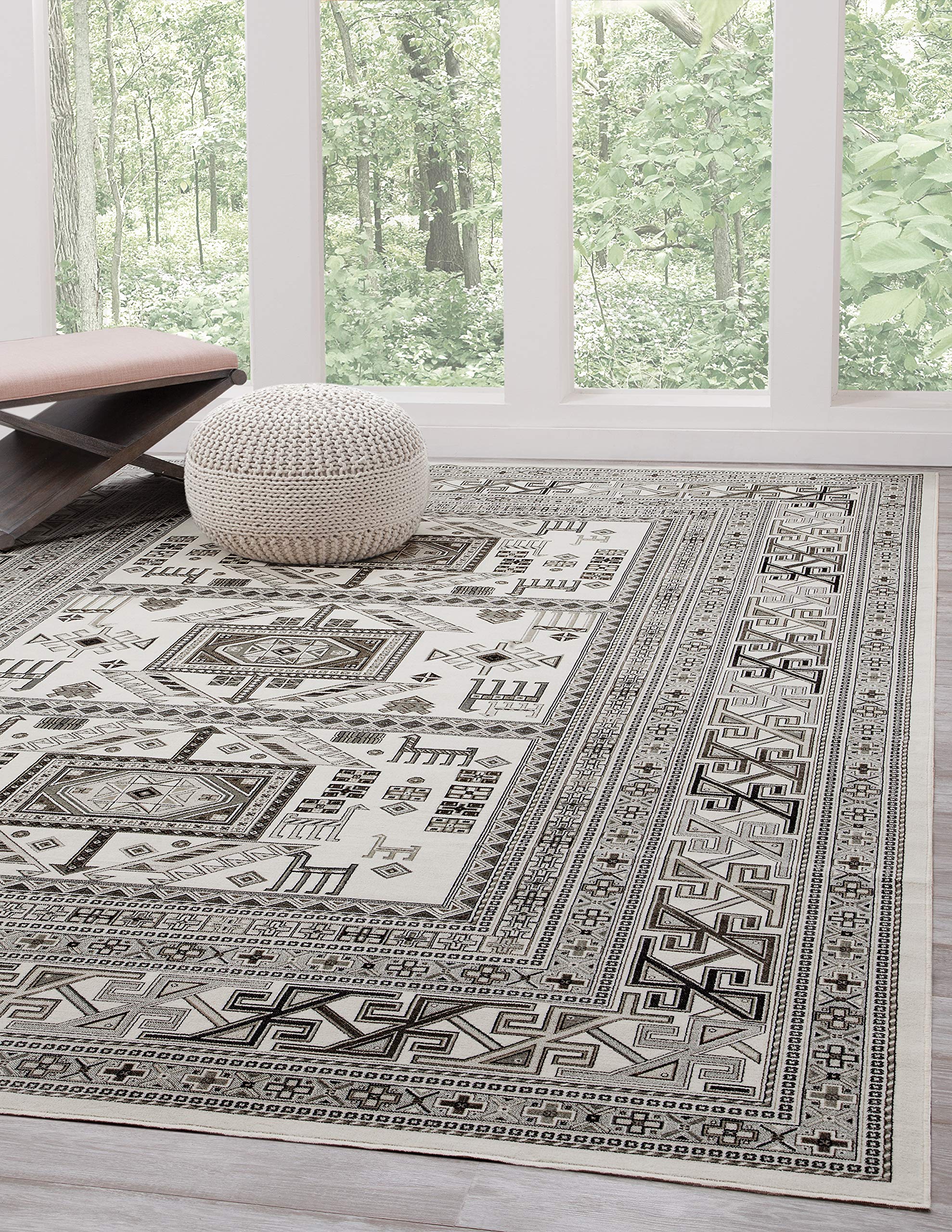 Abacasa Sonoma Handwoven Ivory & Grey Area Rug - Soft & Durable for Living Room, Bedroom, or Office Decor