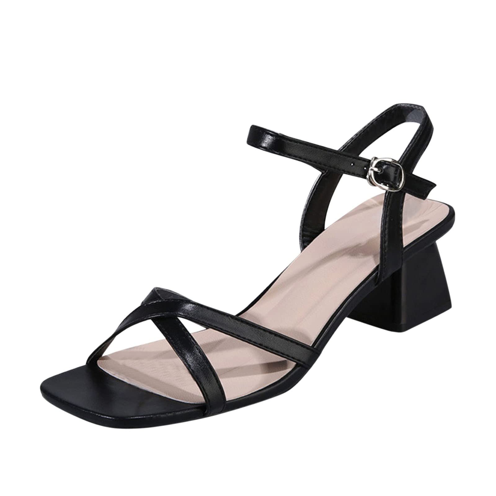 Women's Fashion Thick Heel Sandals with Buckles - Spring Summer Casual Big Buckle Strappy Sandals for Women | Perfect for Beach, Party & Daily Wear