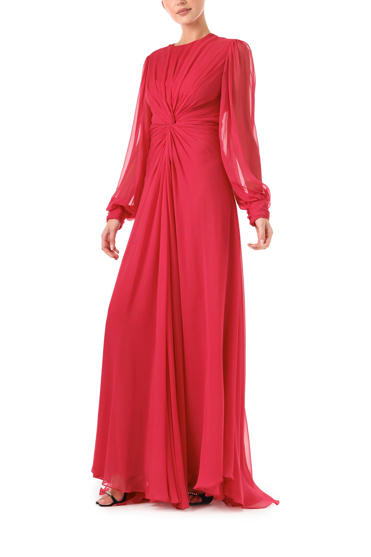 Elegant Twist Front Long Sleeve Evening Gown for Women - Formal Dresses for Weddings, Parties & Special Occasions