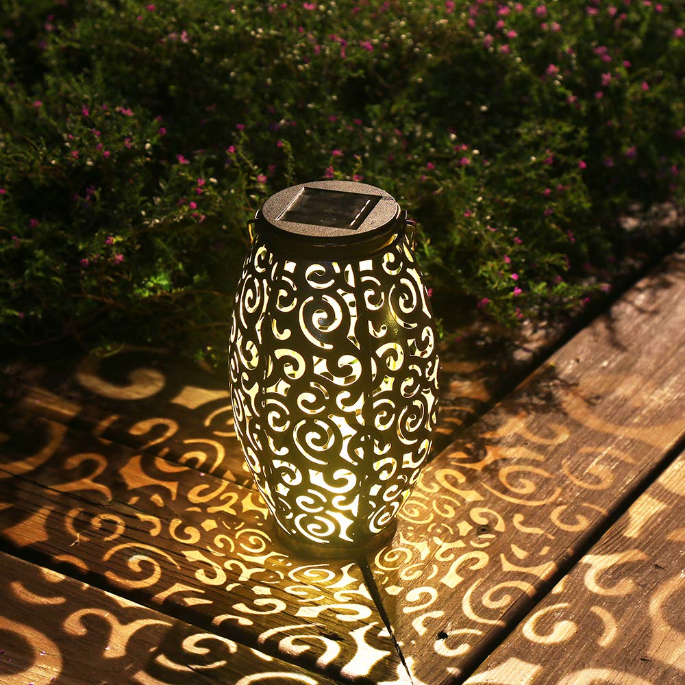 ESGarden Solar Powered Outdoor Hanging Lantern - Waterproof Bronze Metal Garden Light for Patio, Yard, Pathway - Perfect Gardening Gift & Mother's Day Present (1 Piece) - Ideal for Evening BBQs, Romantic Backyard Ambiance & Pathway Illumination