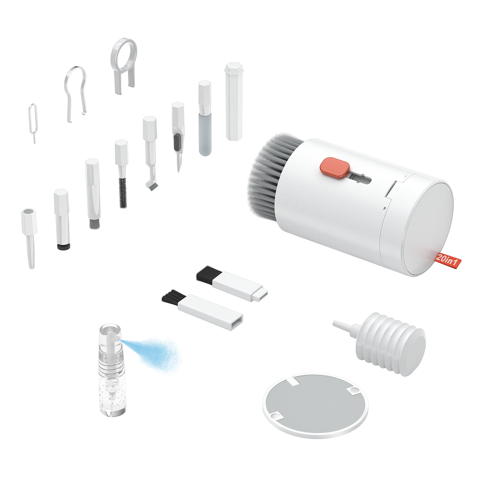 Tounee 20-in-1 Electronics Cleaning Kit - Retractable Big Brush, 2.5ml Mist Spray - Perfect for Keyboard, Phone, Tablet, PC Monitor, TV & Camera Lens - Portable White Cleaning Tool for Home & Office Use
