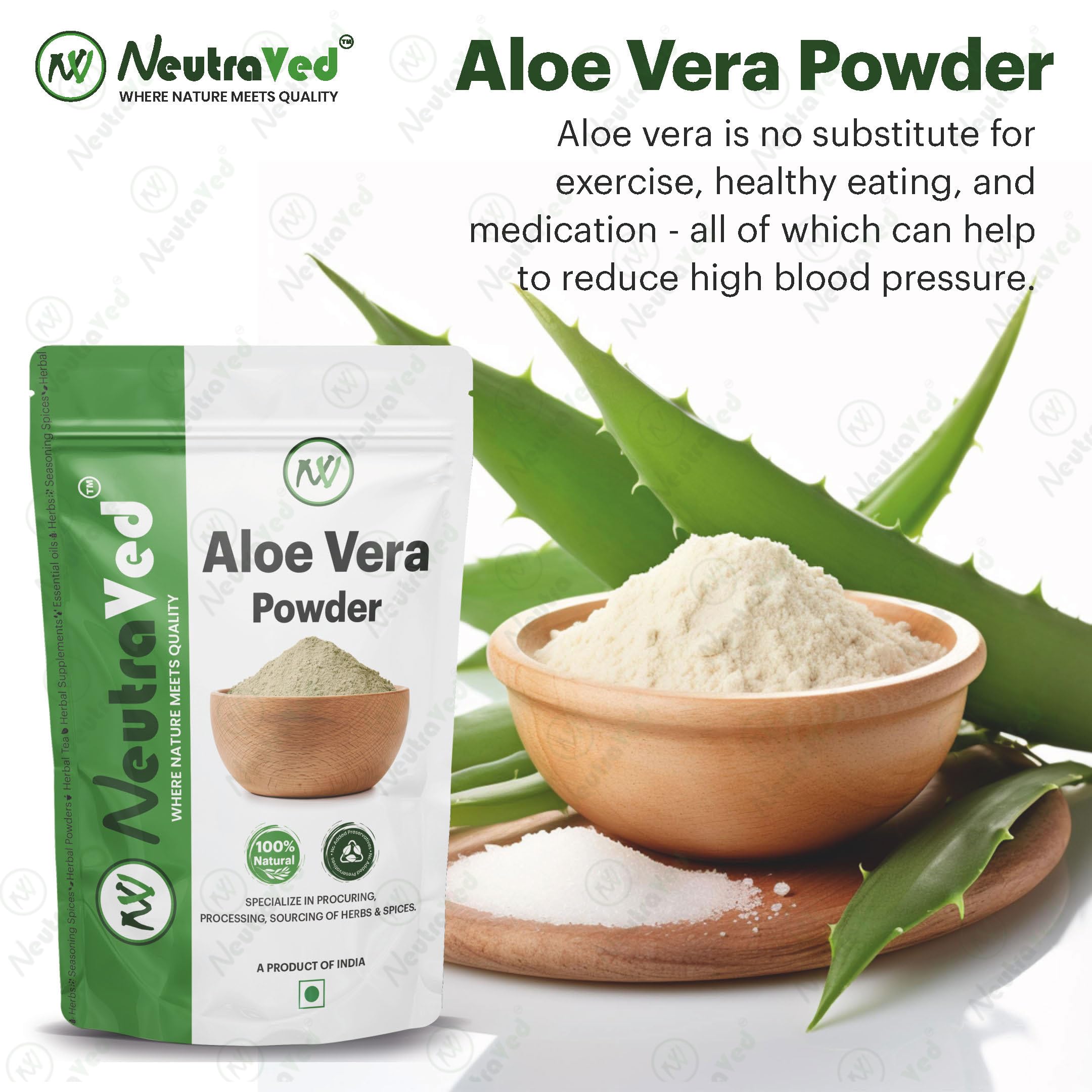 NeutraVed Organic Aloe Vera Powder 100g - 100% Pure Natural for Hair Growth, Face Care & Skin Hydration | DIY Beauty Recipes, Smoothies & Sunburn Relief