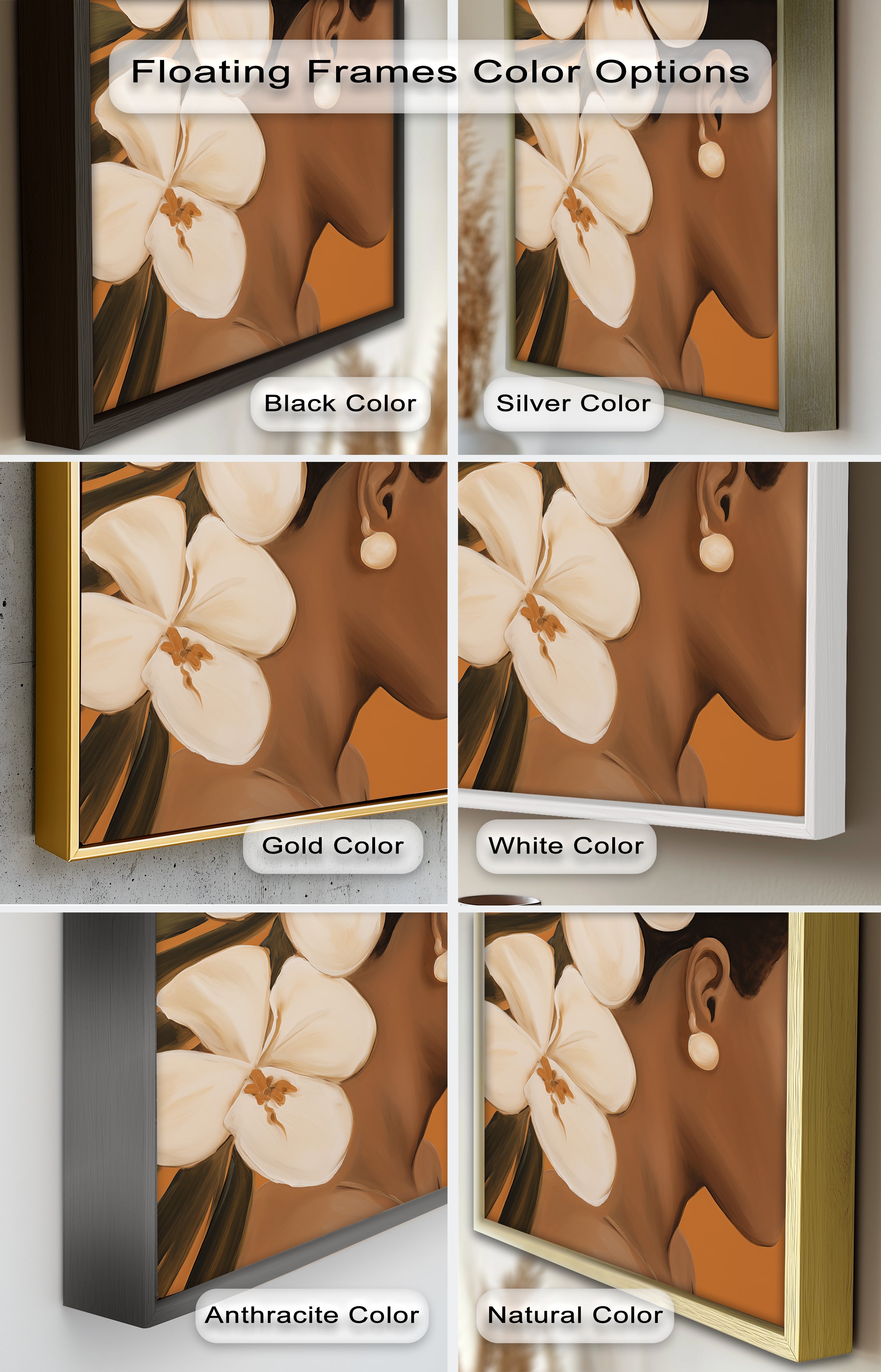 African Woman with Orchids Framed Oil Painting - Handmade Wall Art Decor for Living Room, Bedroom & Office