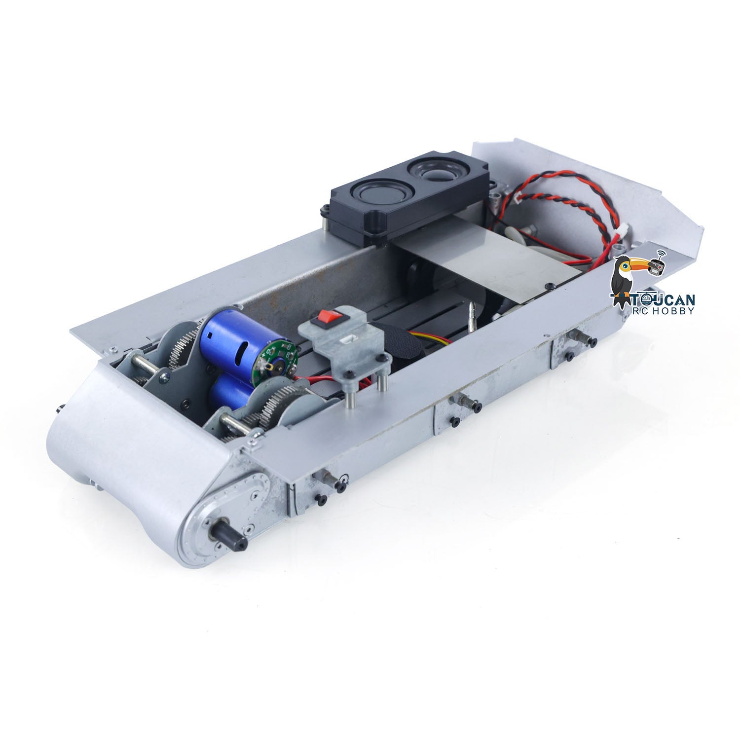 Henglong 1/16 RC Tank Metal Chassis Smoke Unit Gearbox with Power Blue Motor & Speaker Switch - Compatible with 3898 USA M4A3 Sherman Model - Perfect for RC Battle Tank Upgrades & Realistic Military Simulation