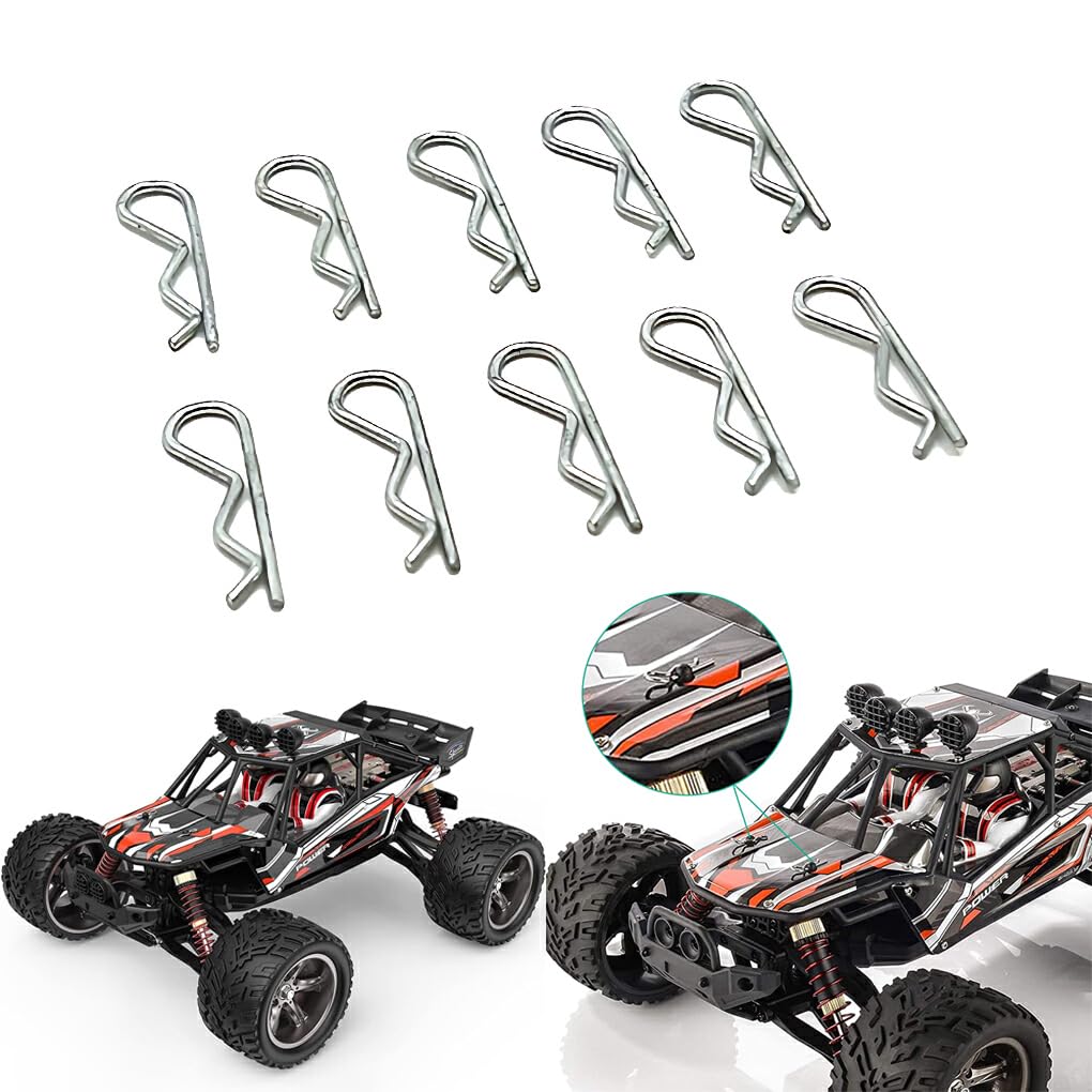 Hi.FANCY 10-Pack Stainless Steel RC Body Clips Pins for 1/8 1/10 1/12 1/14 Scale RC Cars - Durable Replacement Parts for Off-Road Racing, Crawling & Bashing