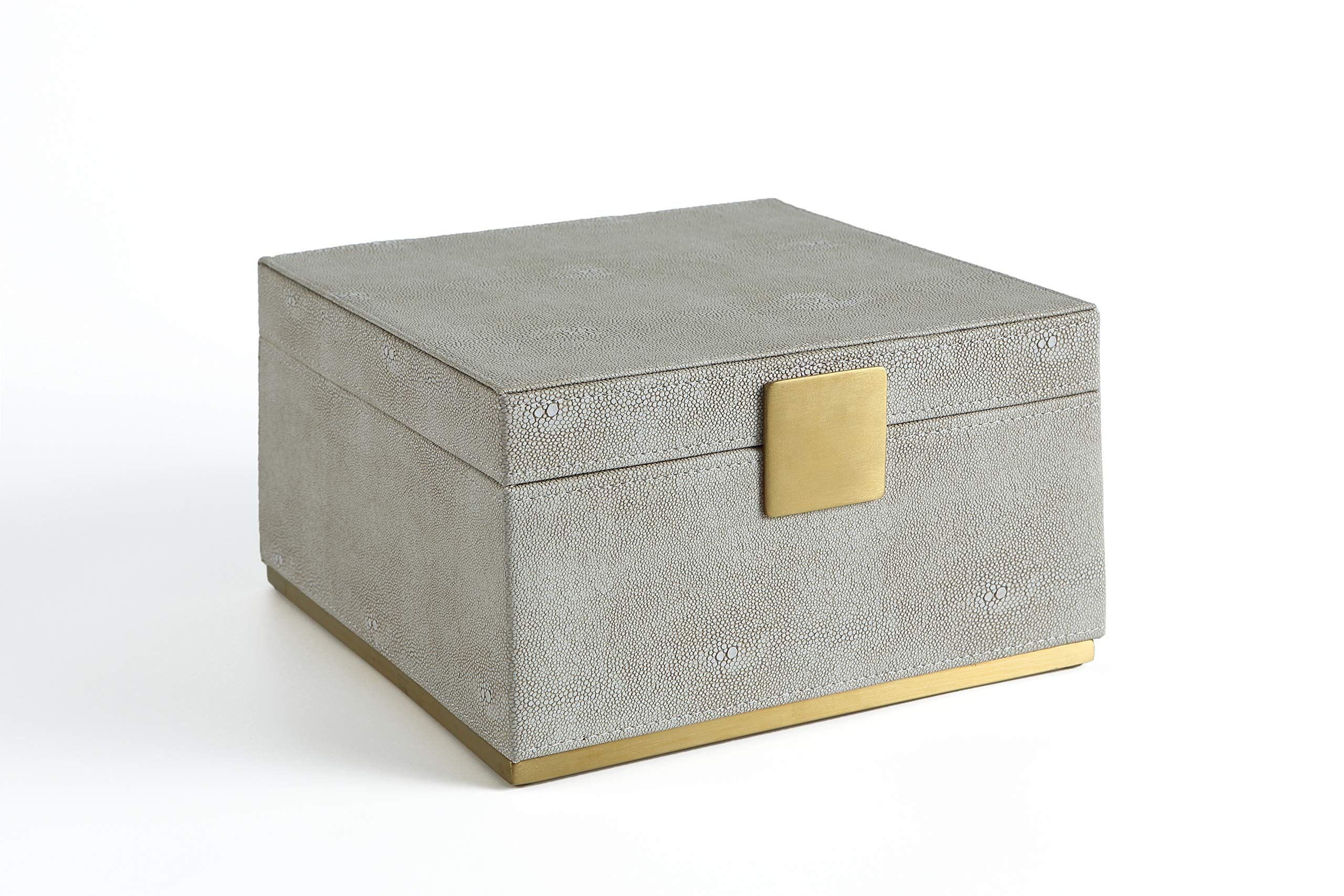 Ivory Shagreen Square Decorative Organizer - Faux Leather Jewelry Storage Box for Men & Women - 9.8x9.8 Inch Cosmetic & Accessories Organizer - Perfect for Vanity, Dresser, and Home Decor