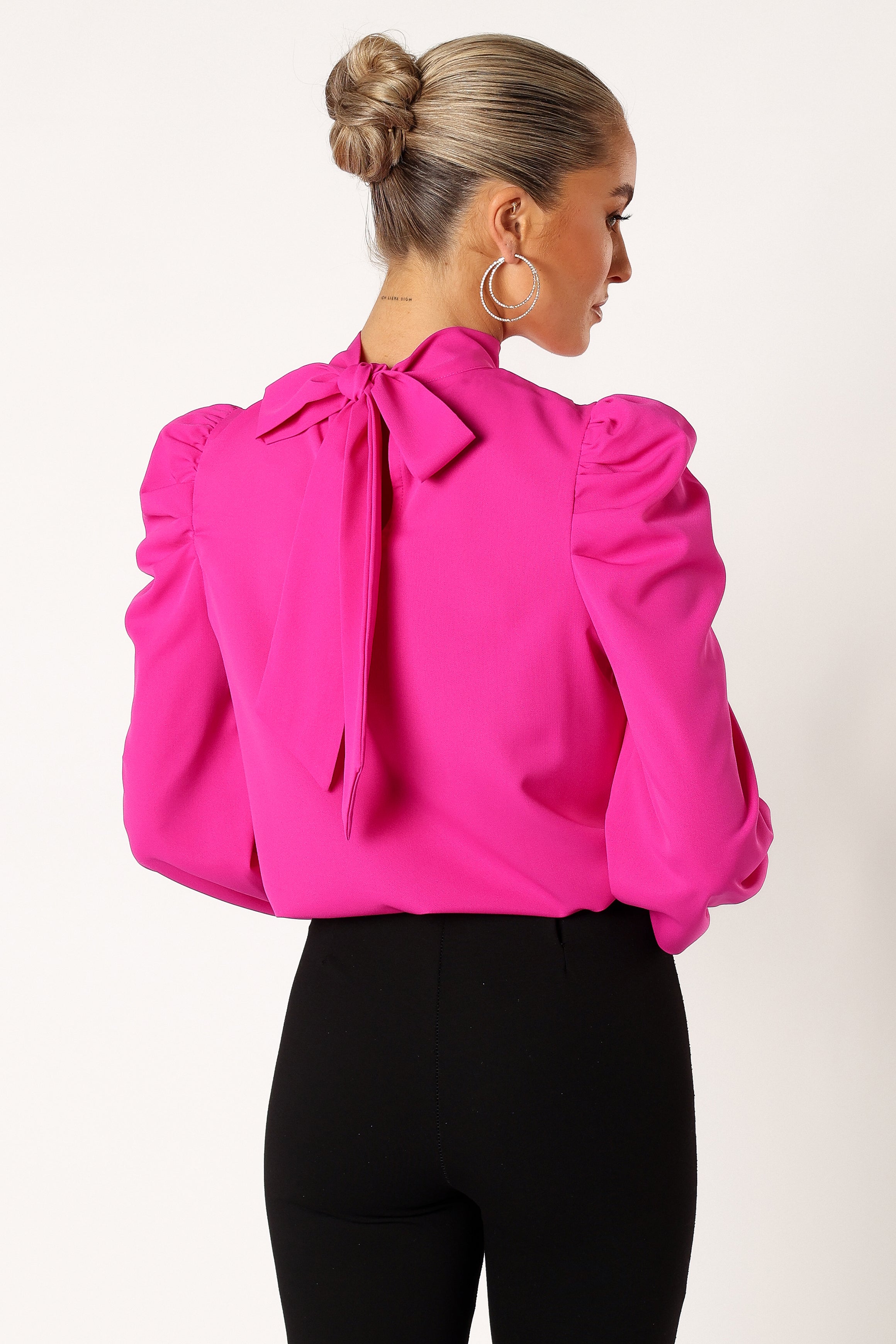 Jenny Puff Sleeve Blouse for Women - Elegant Magenta Top with Flowy Sleeves | Perfect for Office Wear, Date Nights & Special Occasions