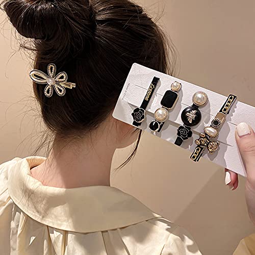 11-Piece Korean Style Pearl Barrettes Hair Clip Set for Women - Elegant Marble Alligator Bobby Pins & Duckbill Hairpins for Wedding, Party & Everyday Styling