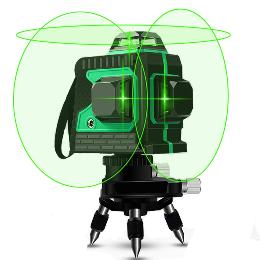 3D Green Beam Laser Level - 360 Degree Cross Lines for Indoor & Outdoor Use - 100ft Range with 1 Vertical & 2 Horizontal Lines - Perfect for Home Renovation, Tile Installation, and Picture Hanging - Includes Mini Tripod Base