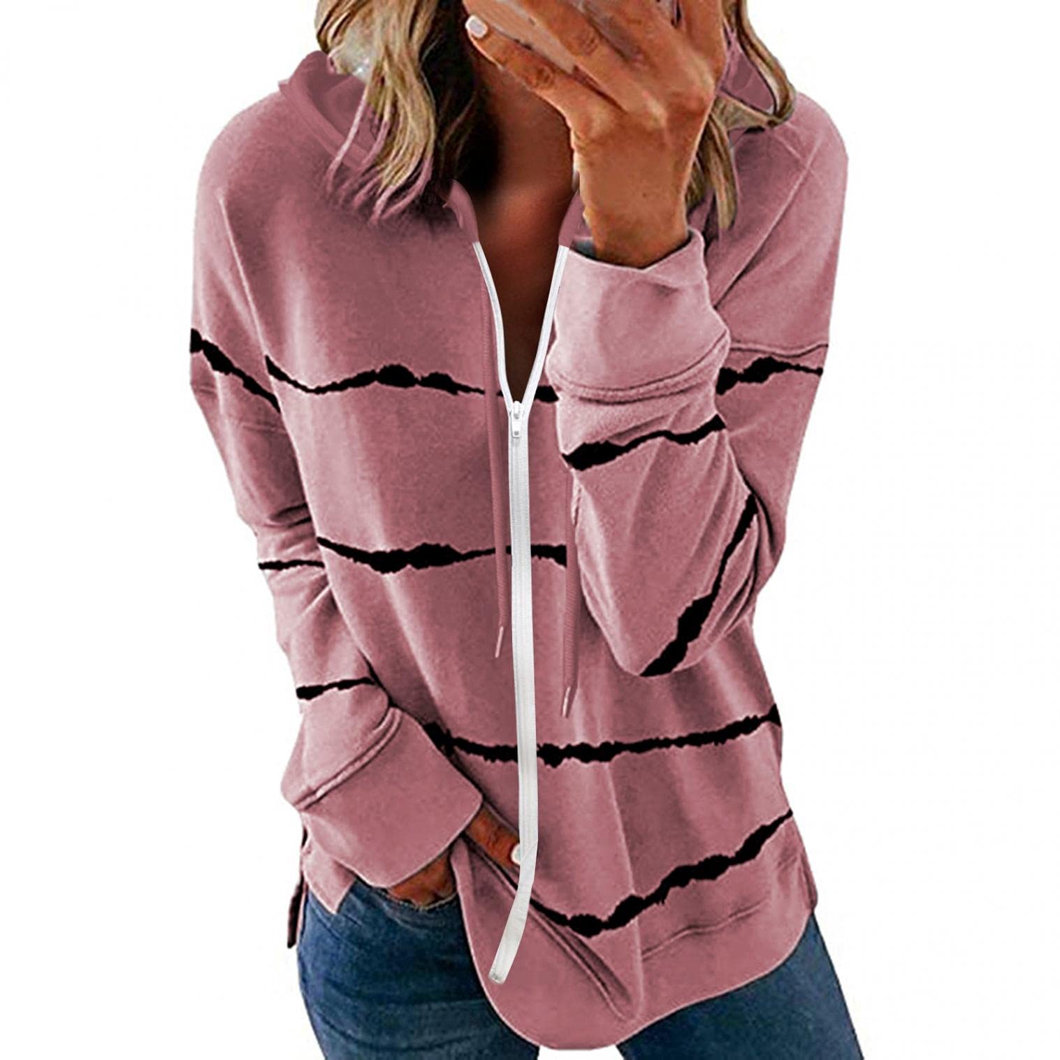 Women's Long Sleeve Tie Dye Sweatshirt with Zipper - Casual Fashion Winter & Fall Tops for Everyday Wear, Work, and Outdoor Activities
