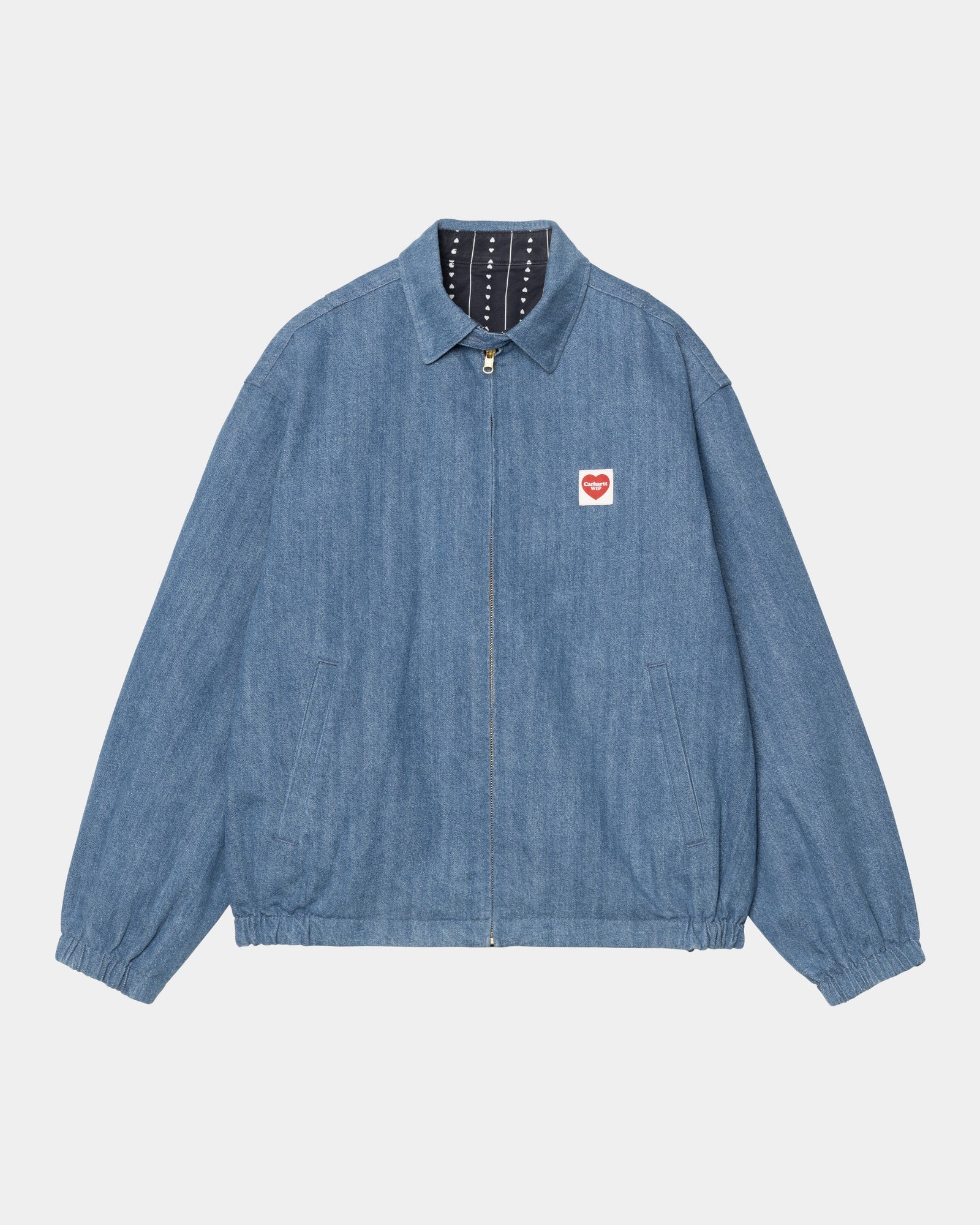 Hudson Reversible Jacket for Men & Women - Blue Stone Washed Denim with Heart Pinstripe Design | Lightweight Water-Resistant Outerwear for Fall, Winter & Spring | Perfect for Casual Outings, Travel & Outdoor Activities