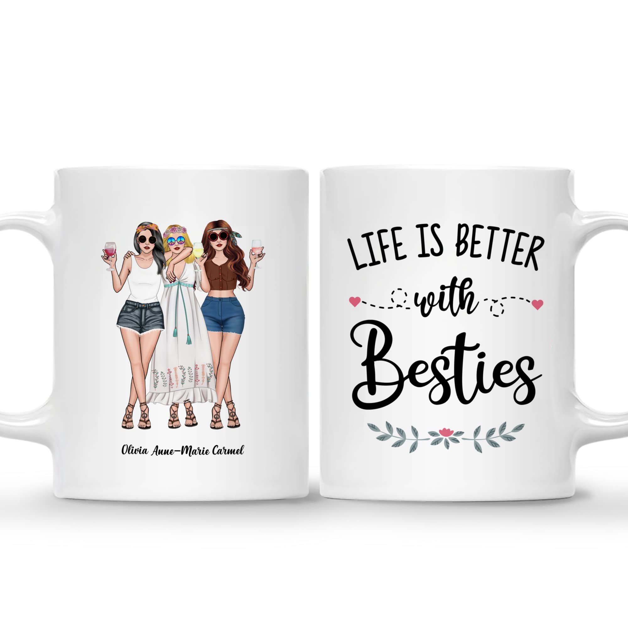 Gossby Personalized Custom Mug for 3 Best Friends - Life is Better with Besties Coffee Cup, Sister Gift, Friendship Tea Mug - Perfect for Birthdays, Anniversaries & Sister Bonding Moments