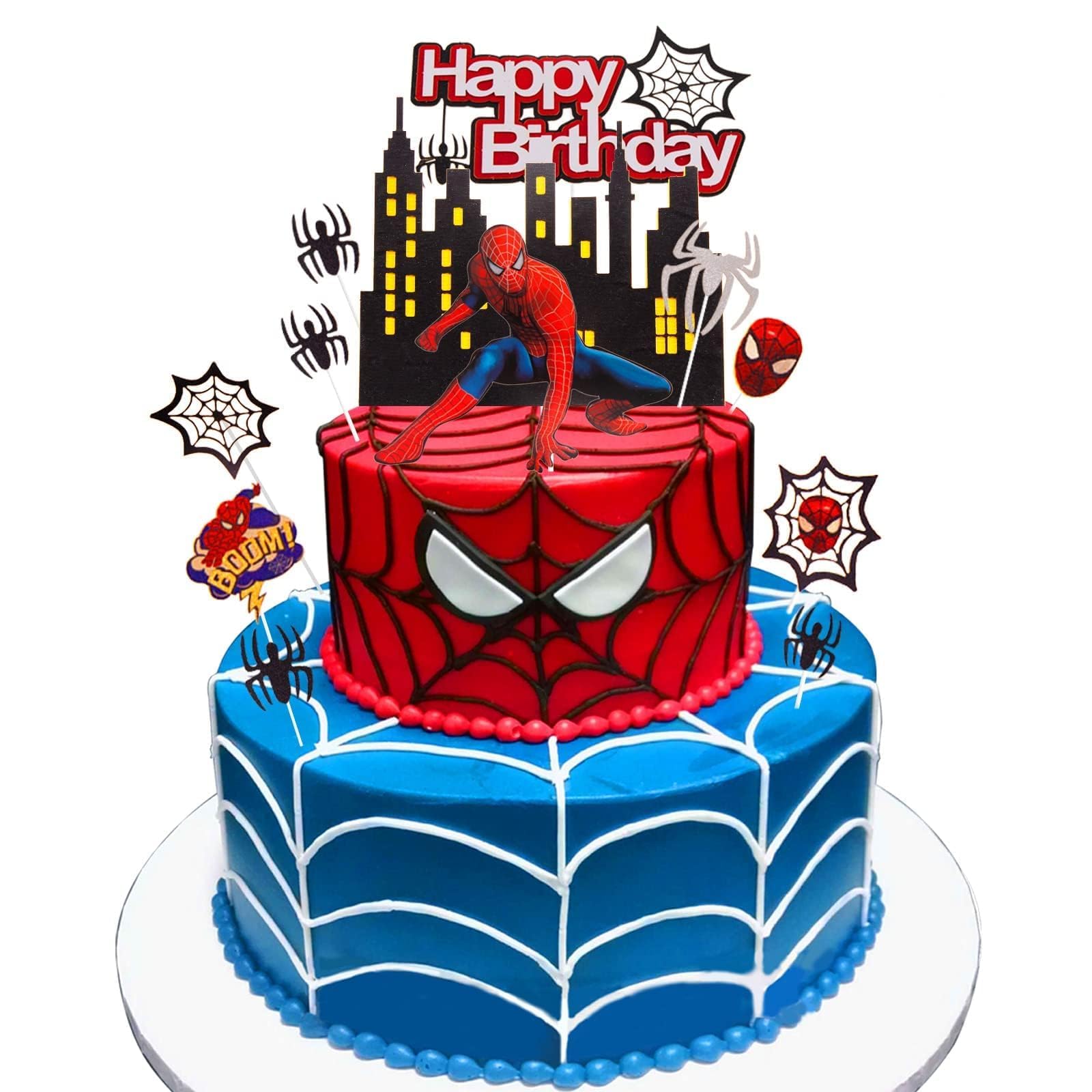 10-Piece Happy Birthday Cake Topper Set - Superhero Spider Cake Decorations for Kids Boys - Perfect for Birthday Parties, Cupcakes & Cakes