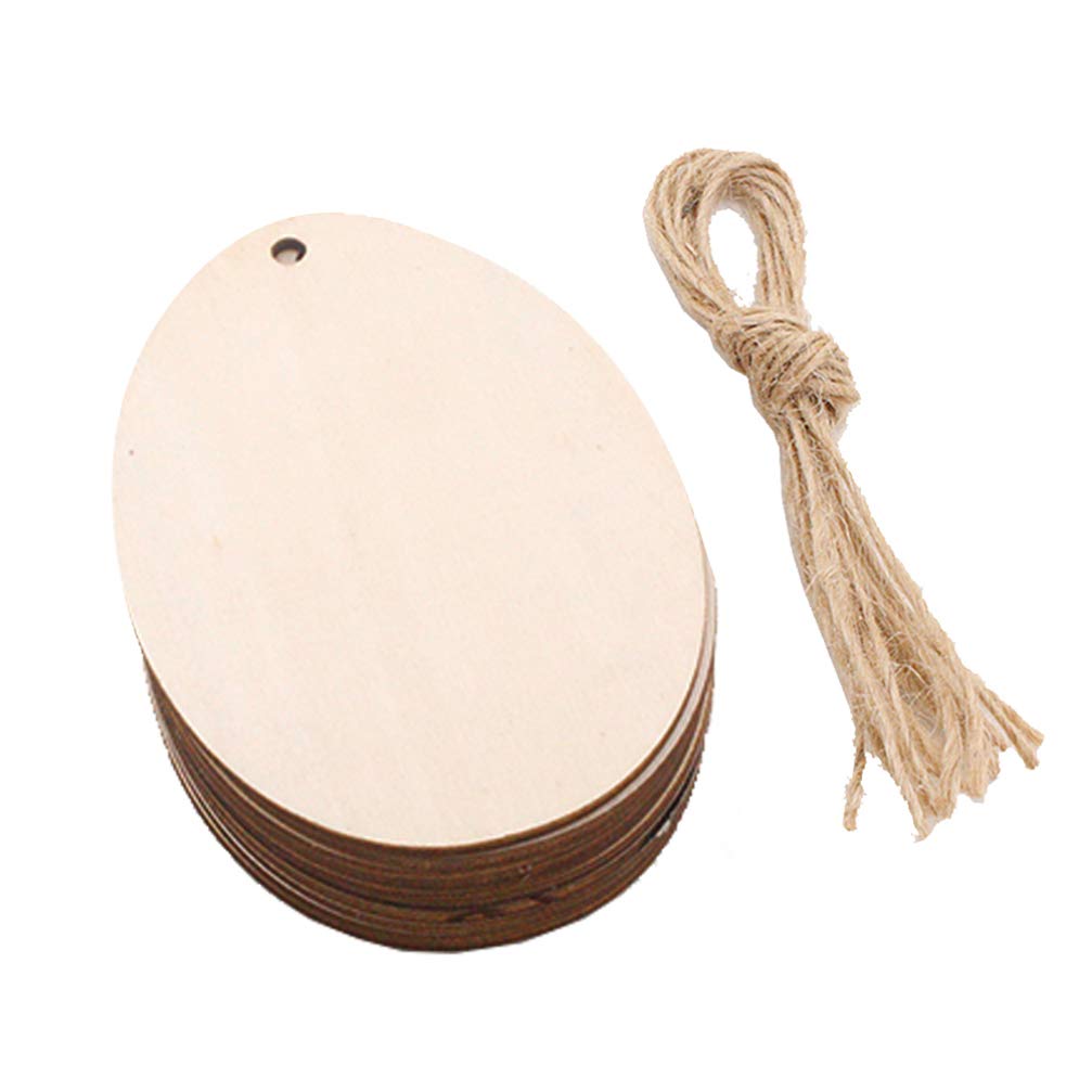 20pcs Unfinished Wood Easter Egg Ornaments - DIY Easter Craft Decorations with Strings for Hanging - Perfect for Easter Party Favors, Home Decor, and Classroom Activities