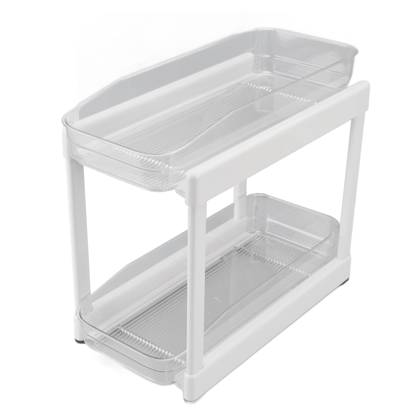 2-Tier Under Sink Organizer - Sliding Cabinet Basket for Kitchen & Bathroom Storage | Spice Rack & Desktop Organizer for Office | White (Small) | Perfect for Maximizing Space Under Sink & Organizing Spices, Utensils & Office Supplies