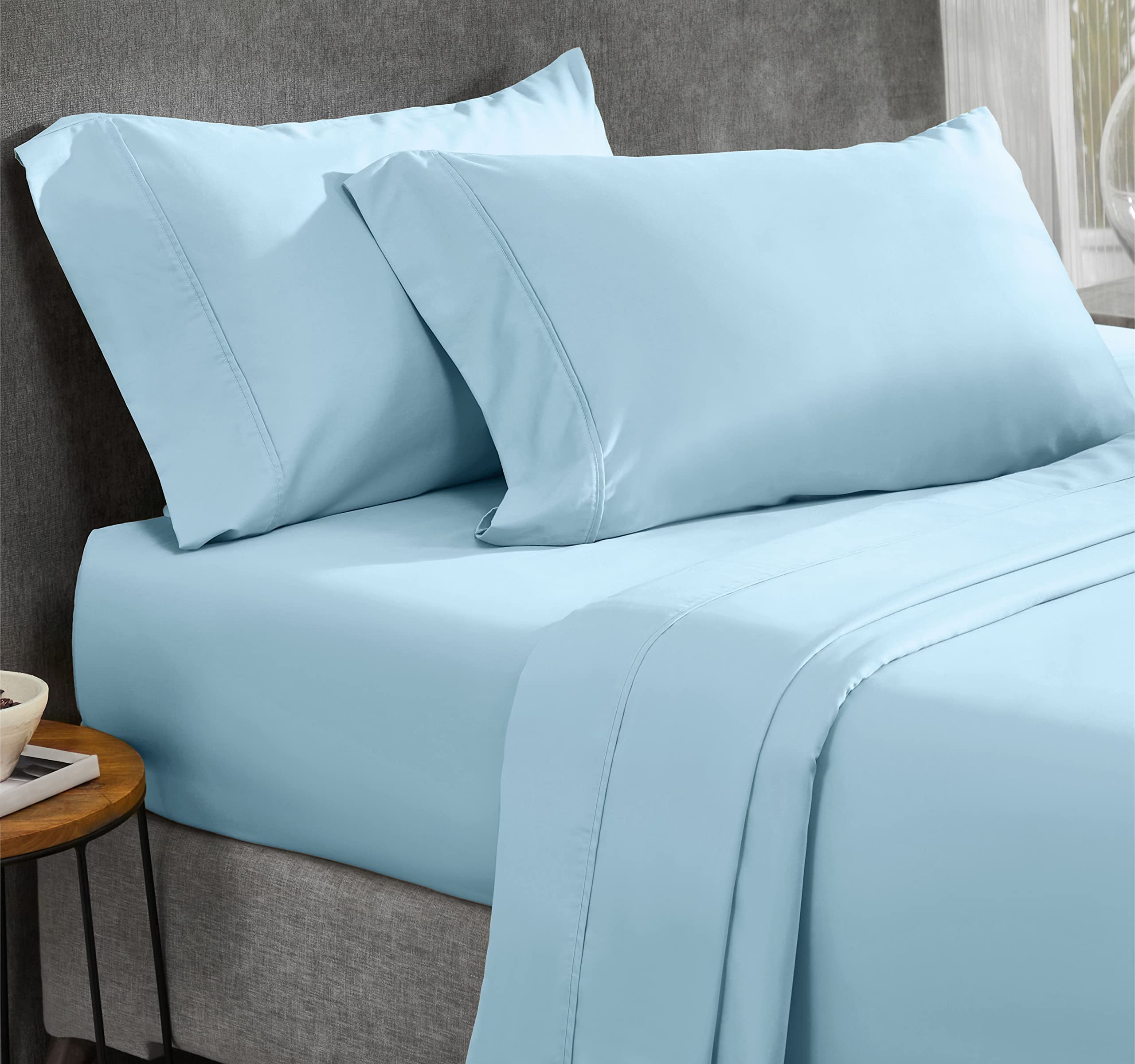 California Design Den Ultra Soft 100% Cotton Sheets - California King Size 4-Piece Bed Sheet Set, 400 Thread Count Sateen Weave, Deep Pocket Cooling Sheets for Hot Sleepers (Sky Blue) | Luxury Bedding for Master Bedroom & Guest Room