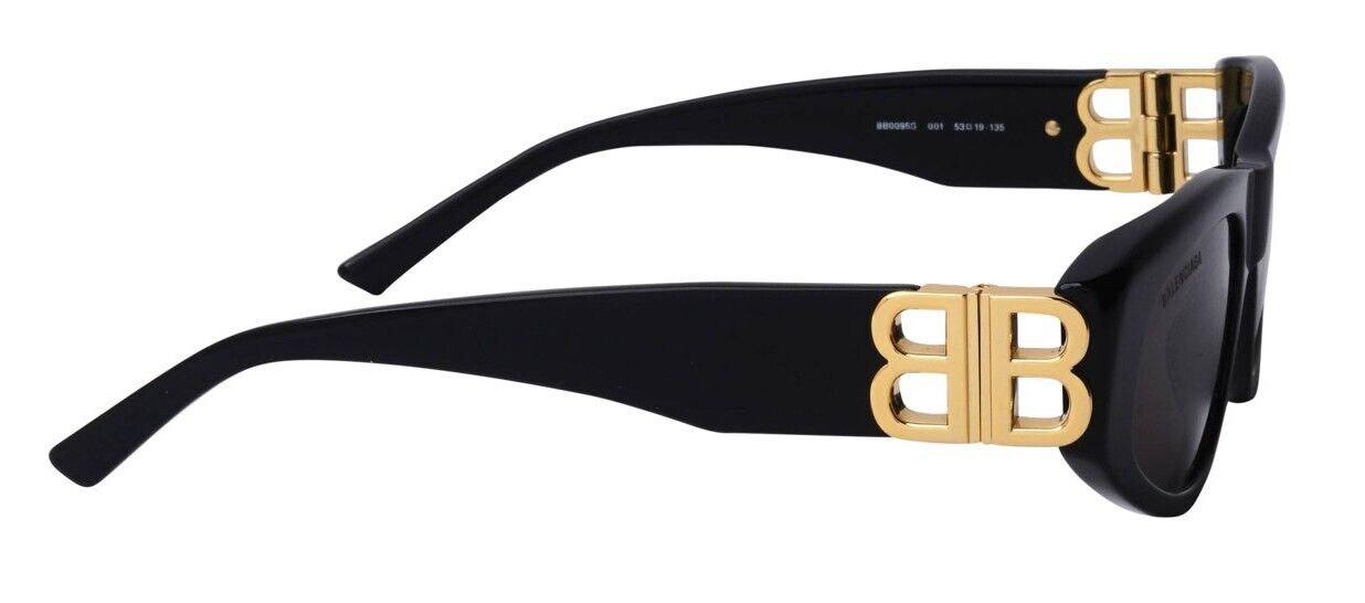Balenciaga BB0095S 001 Black Gold Grey Oval Full Rim Women's Sunglasses | Luxury Designer Shades for Women | Perfect for Beach, Driving & Fashion Outfits