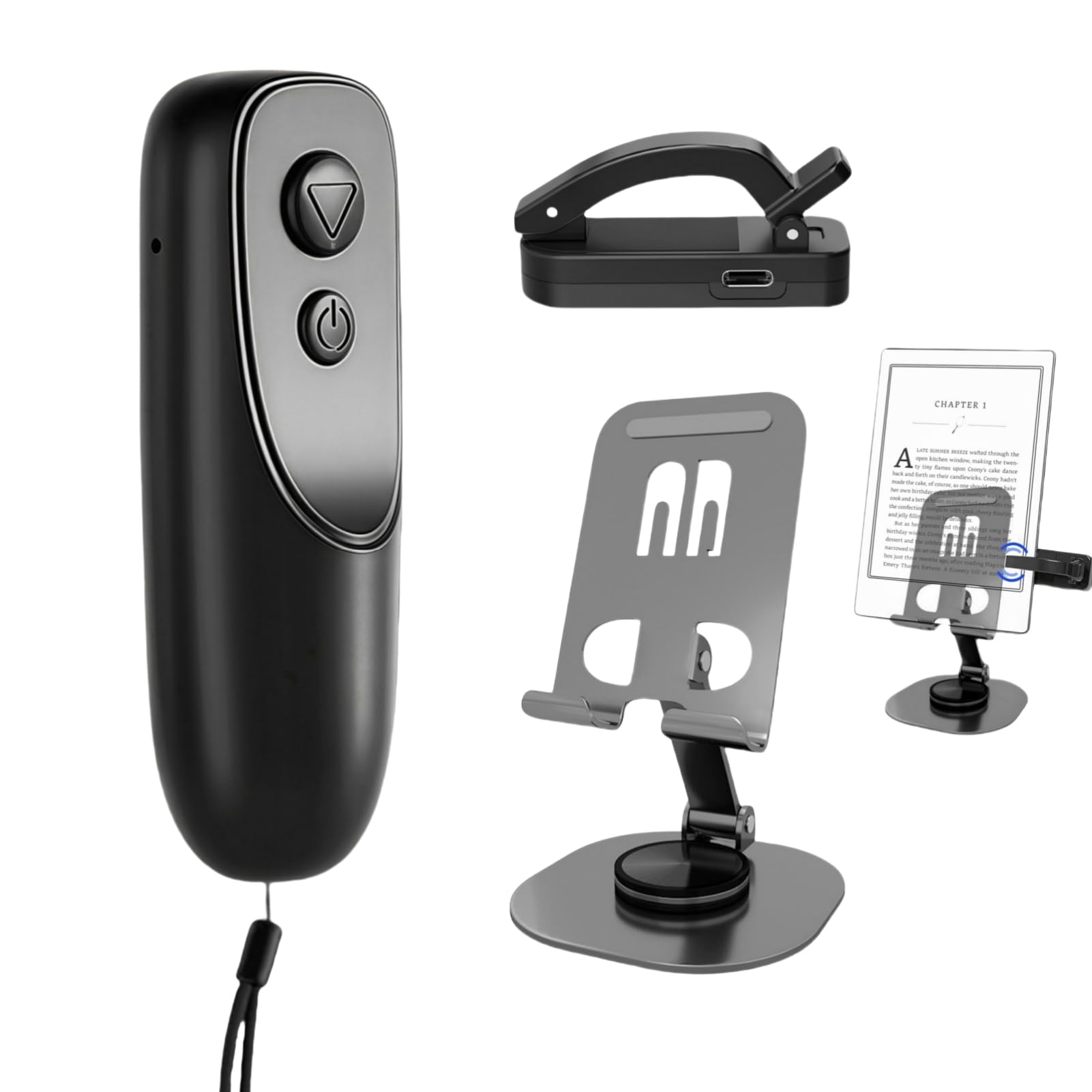 Bluetooth & RF Kindle Page Turner Remote with Stand - Compatible with Kindle Paperwhite Colors, Hands-Free Reading in Bed, Includes Lanyard & Holder - Perfect for Nighttime Reading, Studying, and Relaxation