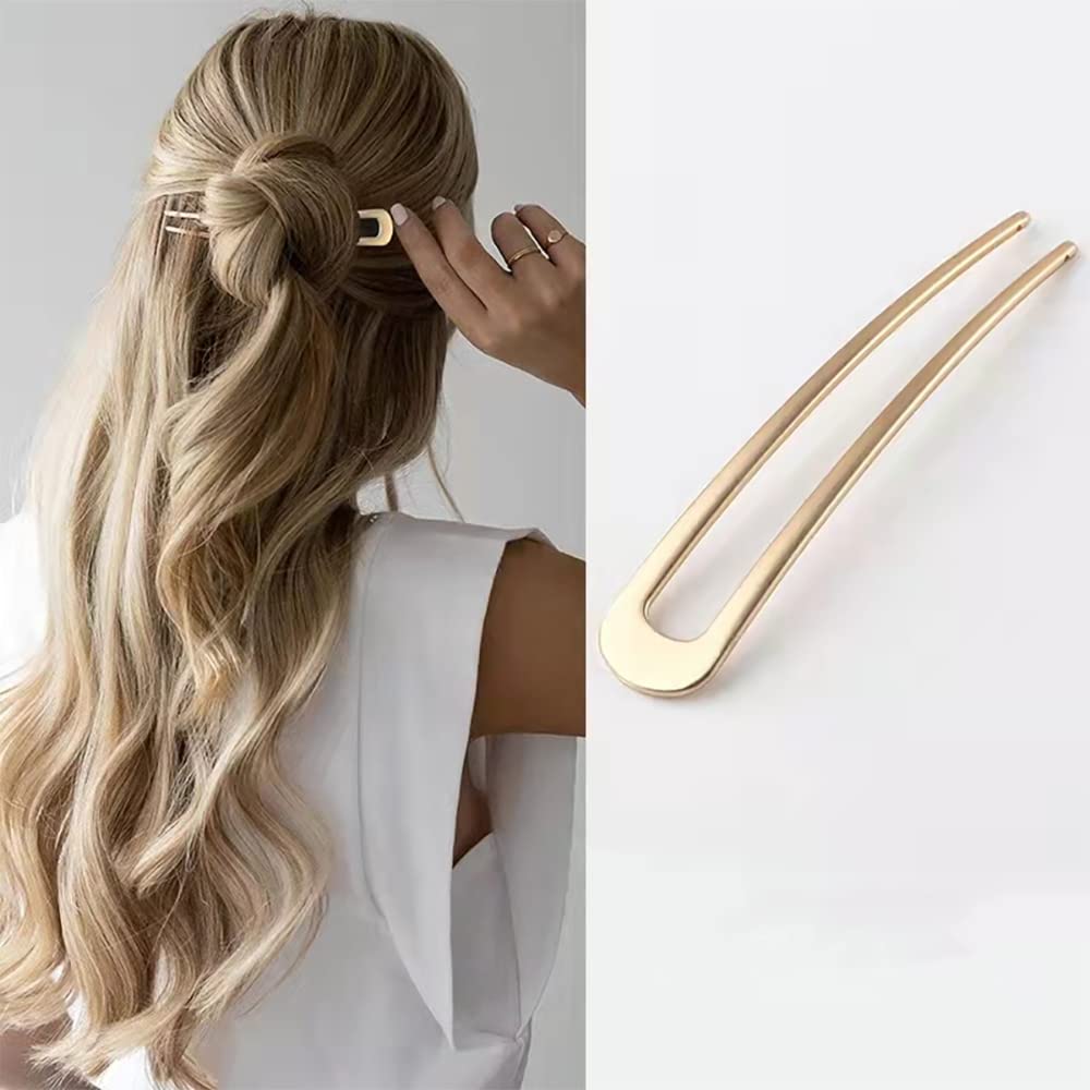 3 Pack Gold U-Shaped Hair Pins for Women - French Bun & Chignon Styling