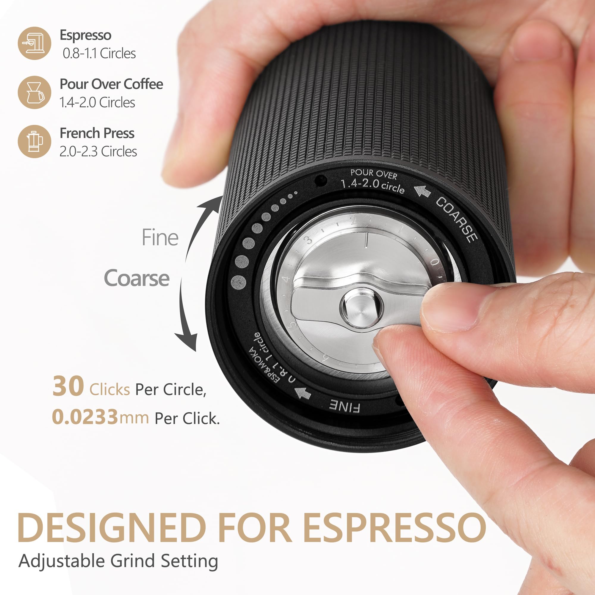 TIMEMORE Chestnut C3 ESP Manual Coffee Grinder - Adjustable Stainless Steel Conical Burr for Espresso, French Press, Pour Over & Cold Brew | Portable Hand Grinder for Home, Office & Travel Use - Black