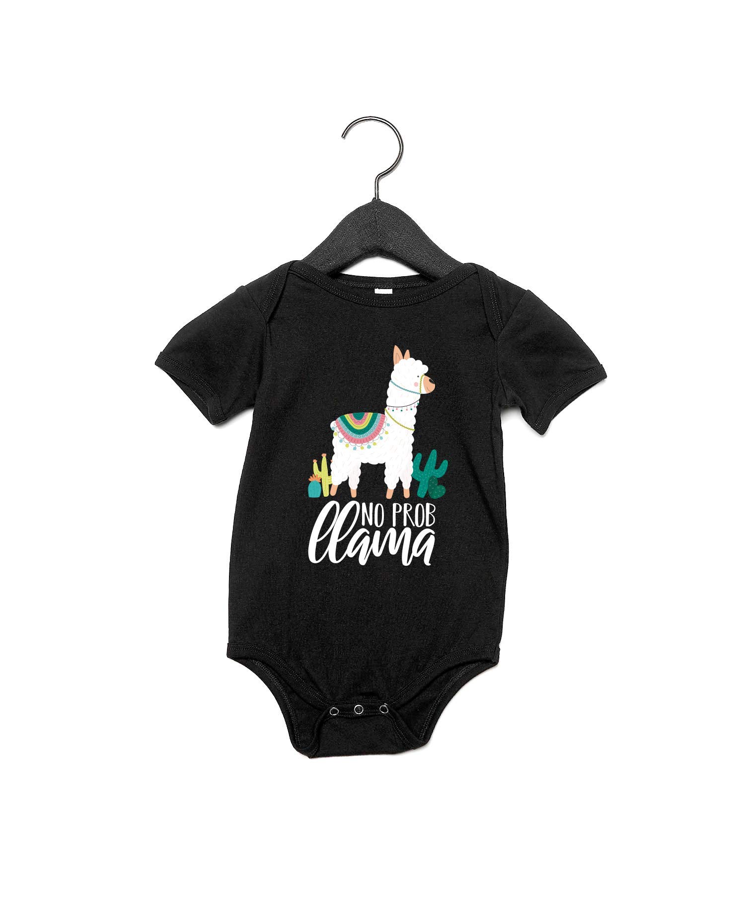 No Prob Llama Organic Baby Bodysuit Romper - Black | Soft Newborn Outfit for Boys & Girls | Perfect for Playdates, Photo Shoots & Everyday Wear