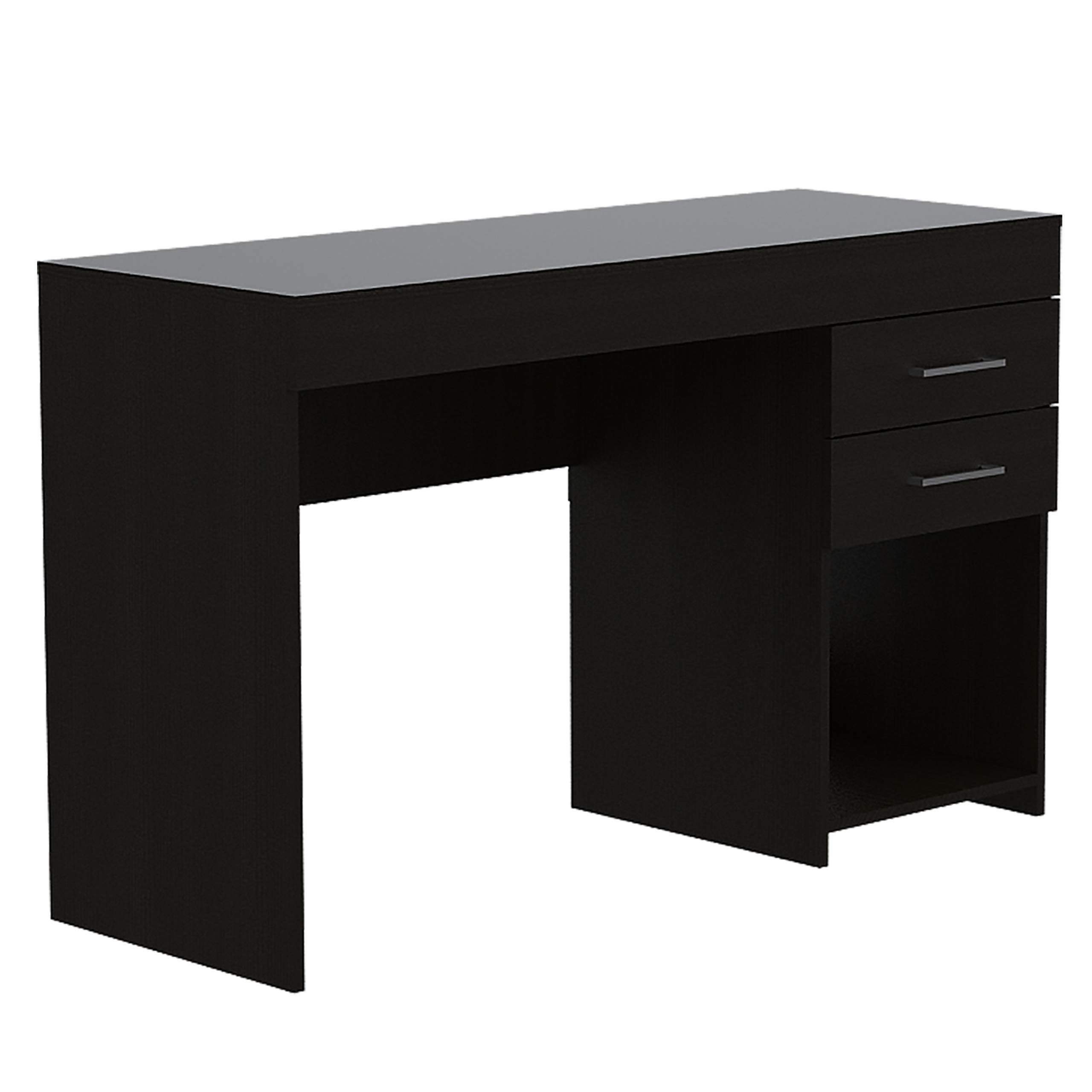 Black Austin Computer Desk with 2 Drawers & Open Shelf - Sturdy Metal Handles, Home Office Desk for Small Spaces, Gaming & Study Workstation