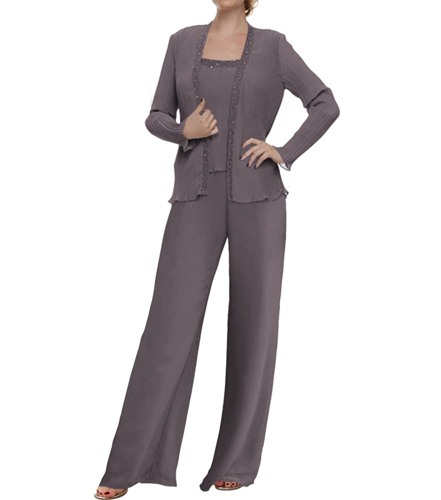 Elegant 3-Piece Mother of the Bride Pant Suit Set - Chiffon Beaded Formal Evening Dress for Wedding Guest & Groom's Mother | Perfect for Weddings, Receptions & Special Occasions
