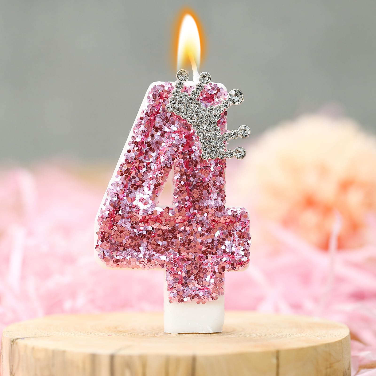 Pink Crown Birthday Candles - Glitter Number 4 Cake Topper for Girls & Women - Perfect for Anniversary & Birthday Celebrations