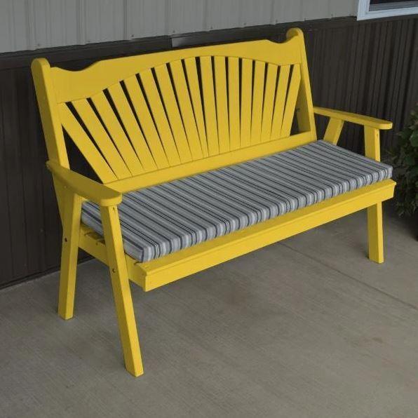 Yellow Pine Fanback Garden Bench by A&L Furniture - Rustic Outdoor Seating for Patio, Garden, and Backyard