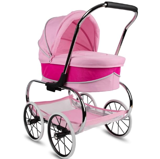Valco Baby Classic Pink Doll Stroller with Removable Bassinet - Vintage-Inspired Design, Handcrafted Wheels, Perfect Gift for Girls Age 3+ | Pretend Play, Tea Parties & Nursery Role Play