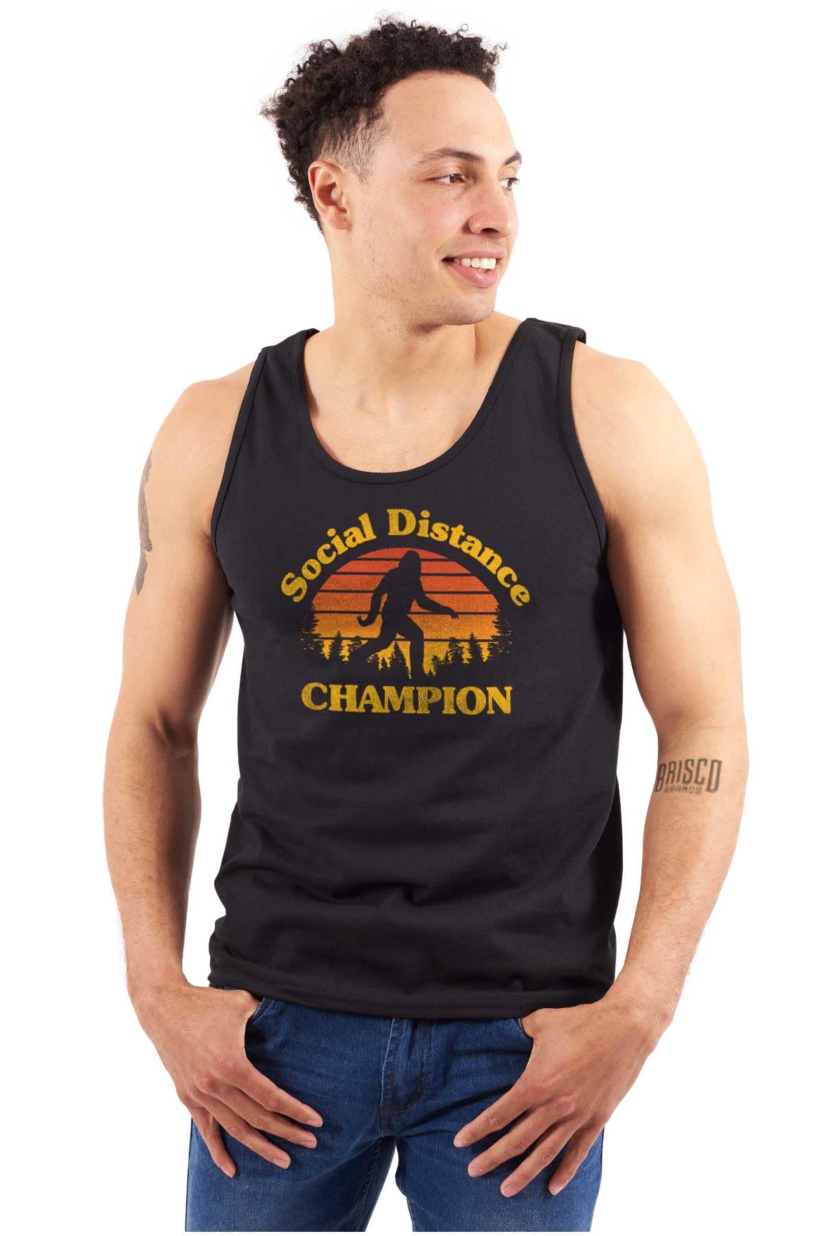 Social Distancing Champion Quarantine Funny Tank Top T-Shirt for Men & Women - Perfect for Home, Gym, and Outdoor Activities