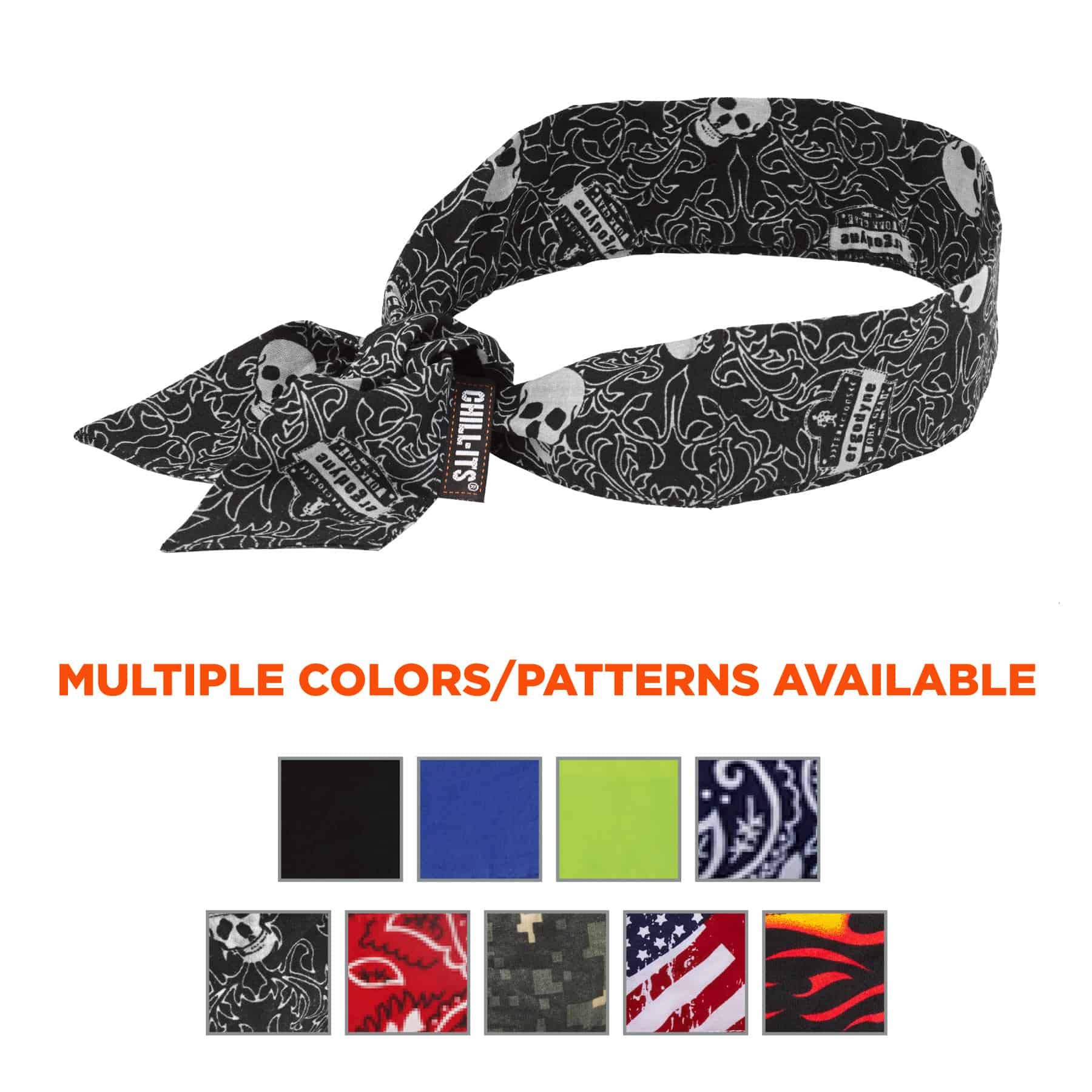 Ergodyne Chill Its 6700 Cooling Bandana - Lime Green Skull Pattern | Evaporative Polymer Crystals for Instant Cooling Relief | Adjustable Tie Fit | Perfect for Outdoor Work, Sports & Hot Weather Activities