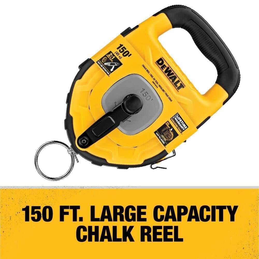 DEWALT 150Ft Large Capacity Chalk Reel - Professional Chalk Line Tool for Construction, Carpentry & DIY Projects - Perfect for Marking Straight Lines on Concrete, Wood & Drywall