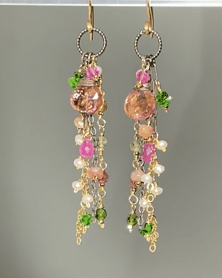 Pastel Tourmaline Gemstone Dangle Earrings - Mixed Metal Bohemian Jewelry for Women - Perfect for Festivals, Weddings & Everyday Wear