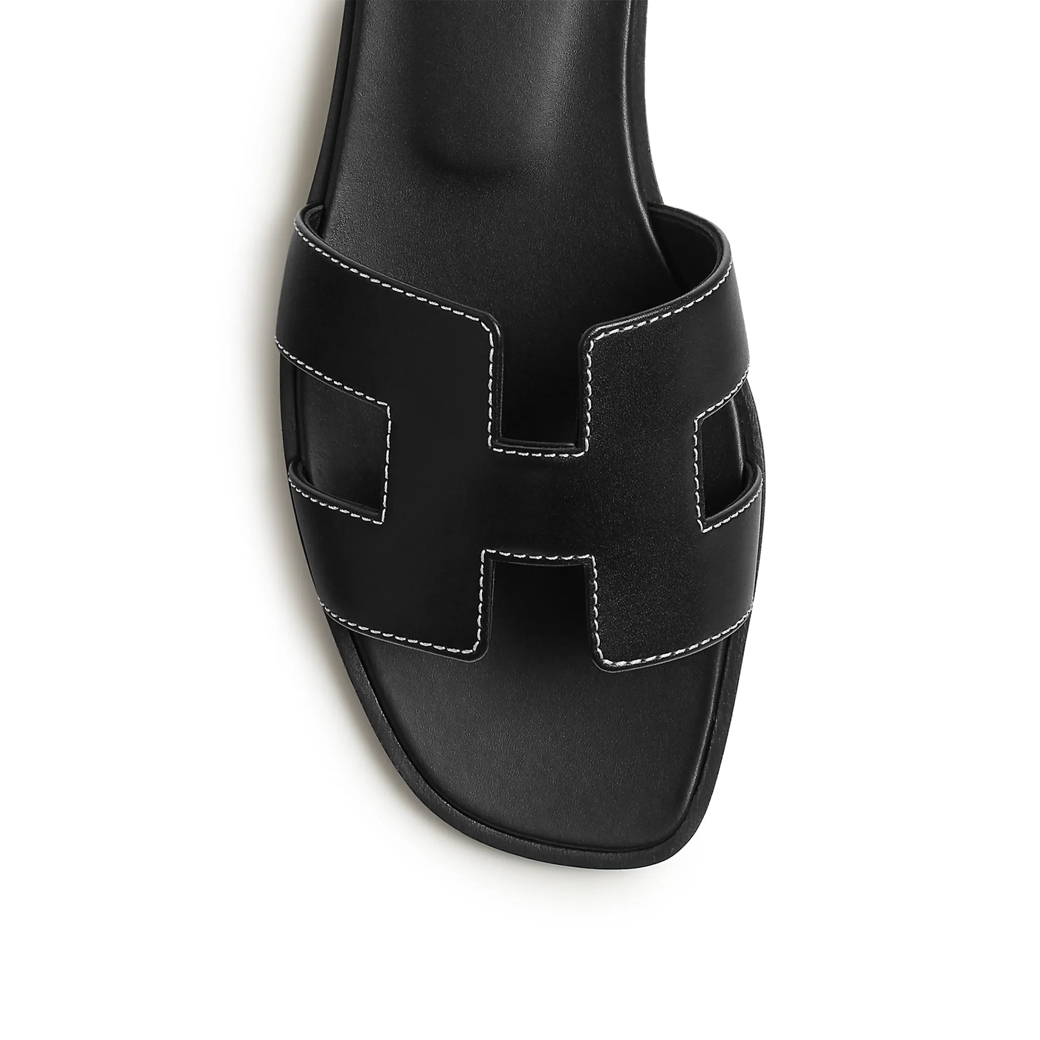 Hermès Paris Oran Black Leather Sandals for Women - Luxury Designer Flat Slides for Summer, Beach & Casual Outfits
