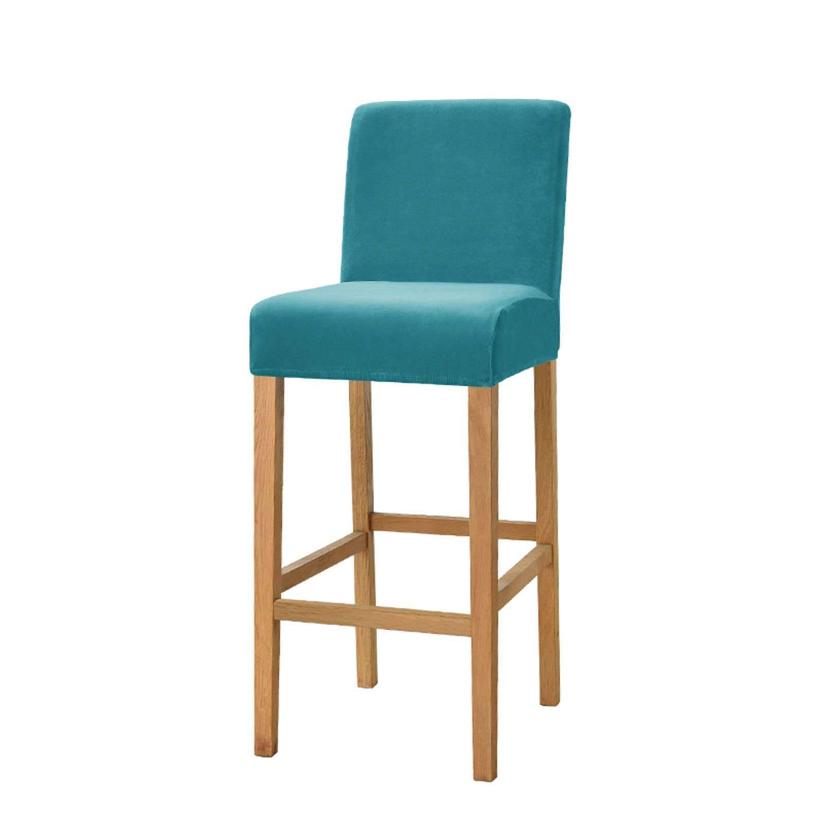Velvet Stretch Bar Stool Cover - Washable & Reusable Chair Slipcover for Counter Stools - Soft Pub & Cafe Kitchen Stool Protector (1 Piece, Blue-Green) - Perfect for Home Bars, Restaurants & Outdoor Seating