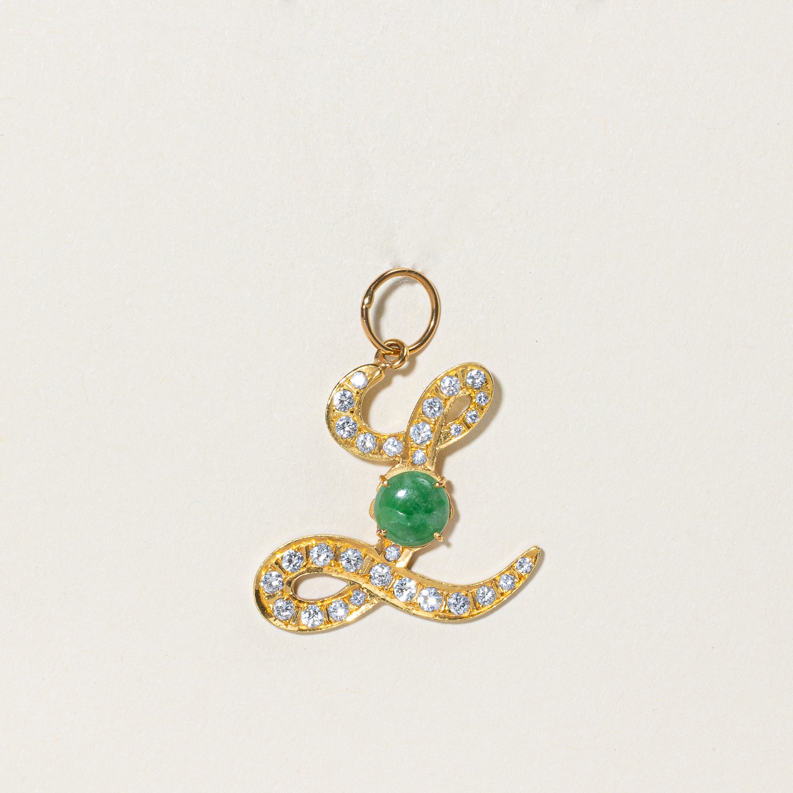 Exquisite Jadeite & Diamond Cursive 'L' Pendant | 0.80ct Natural Jadeite & 0.56ctw Diamonds | 14K Gold Necklace for Women | Elegant Gift for Birthday, Anniversary & Special Occasions