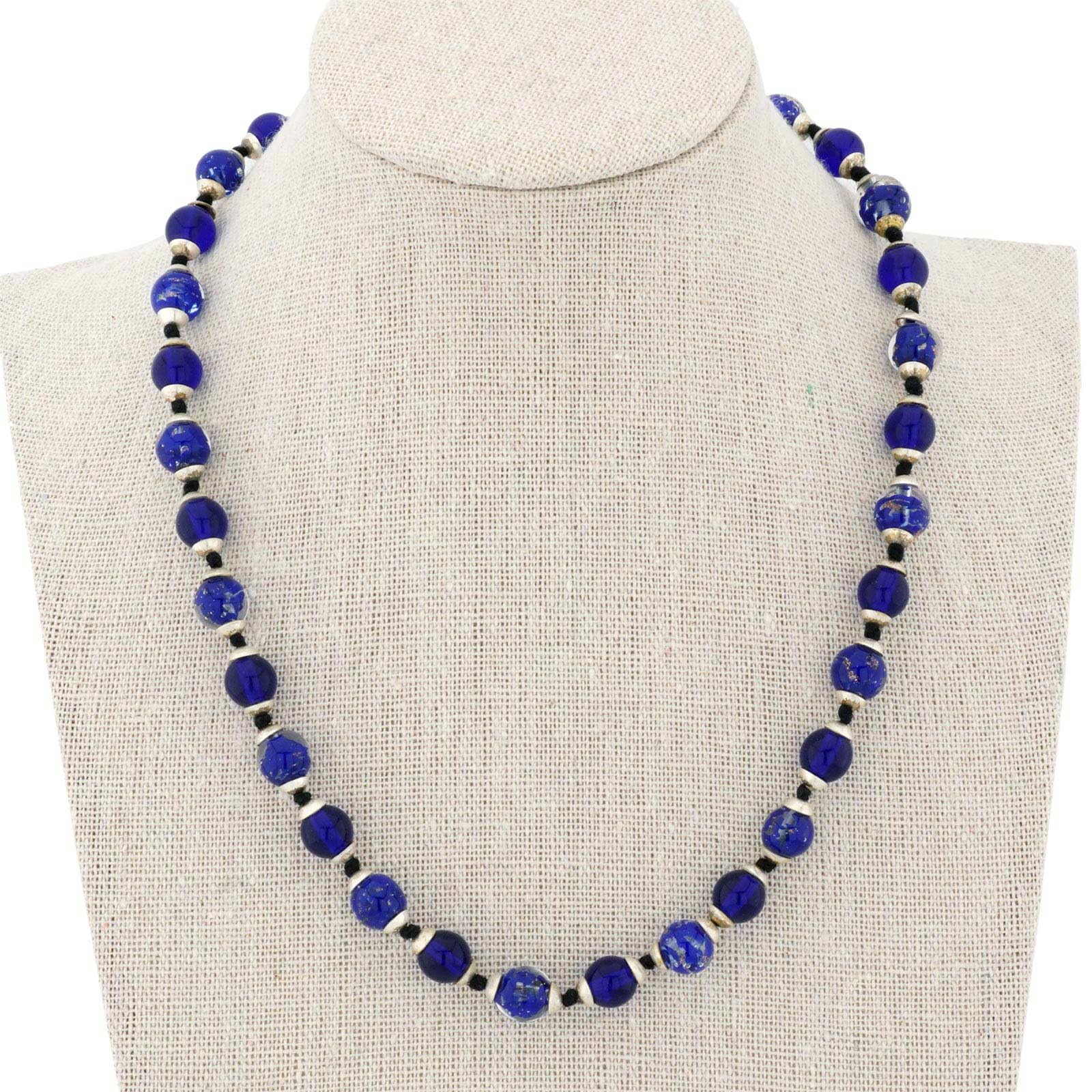Handmade Venetian Murano Glass Necklace with Antique Beads - Midnight Blue Italian Jewelry for Women | Perfect for Weddings, Parties & Special Occasions