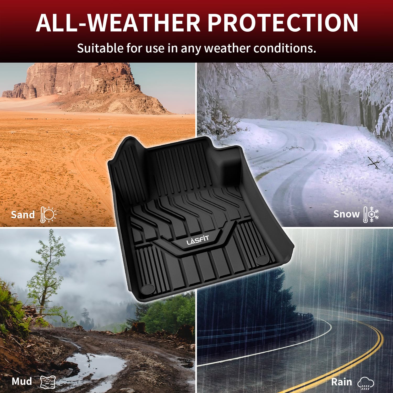 LASFIT Custom Fit All-Weather Floor Mats for Nissan Altima 2019-2025 (Front & Rear) - TPE Durable Car Floor Liners for Altima S/SL/SR/SV/Platinum Models - Perfect for Daily Commute, Road Trips & Winter Protection (Black)