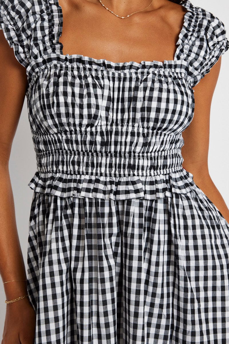 Elegant Black Check Fit and Flare Dress - Sleeveless Summer Dress for Women | Perfect for Parties, Weddings & Casual Outings