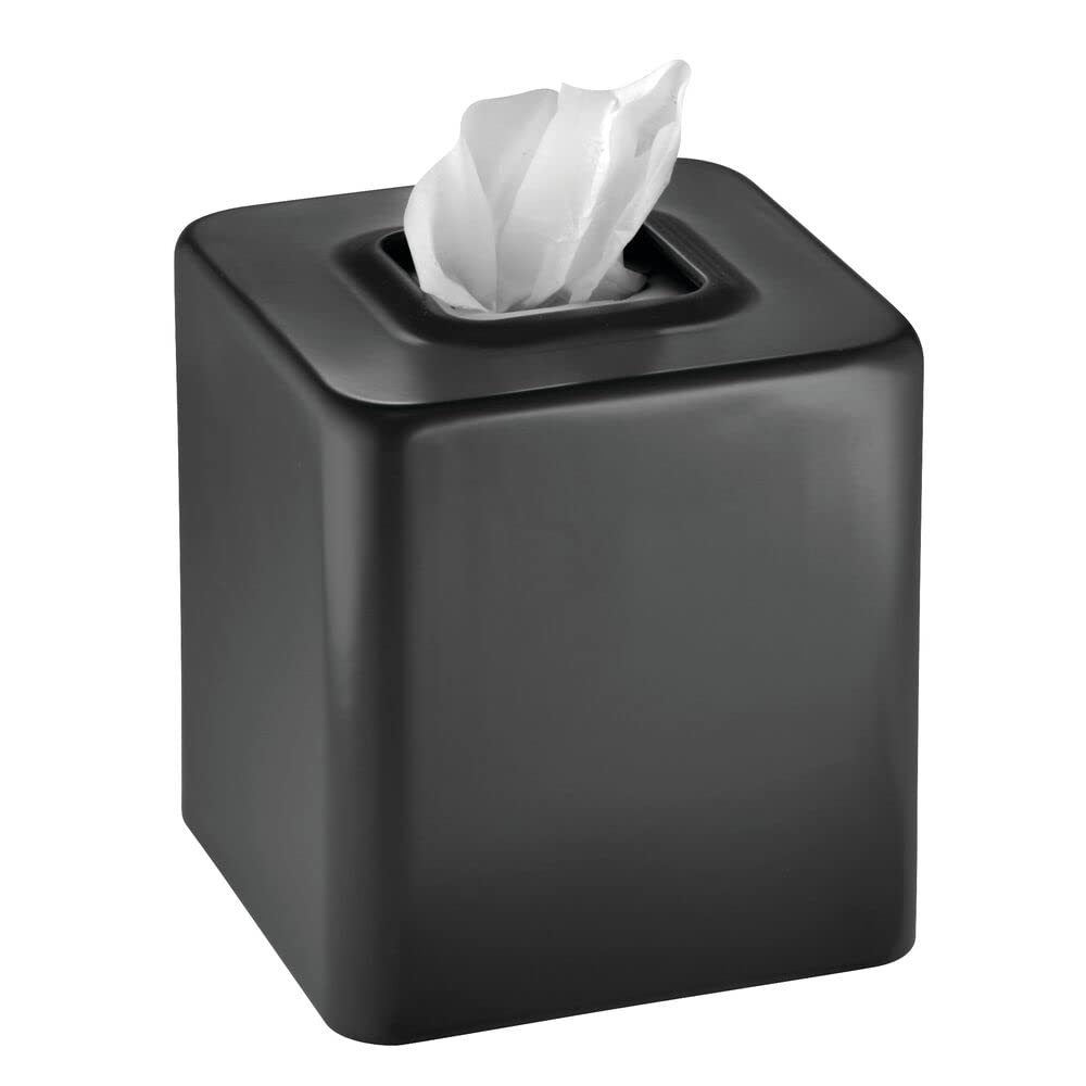 mDesign Metal Square Tissue Box Cover - Modern Facial Tissue Holder for Bathroom Vanity, Bedroom Dresser, Nightstand & Office Desk - Black Unity Collection | Stylish Home & Office Decor Accessory