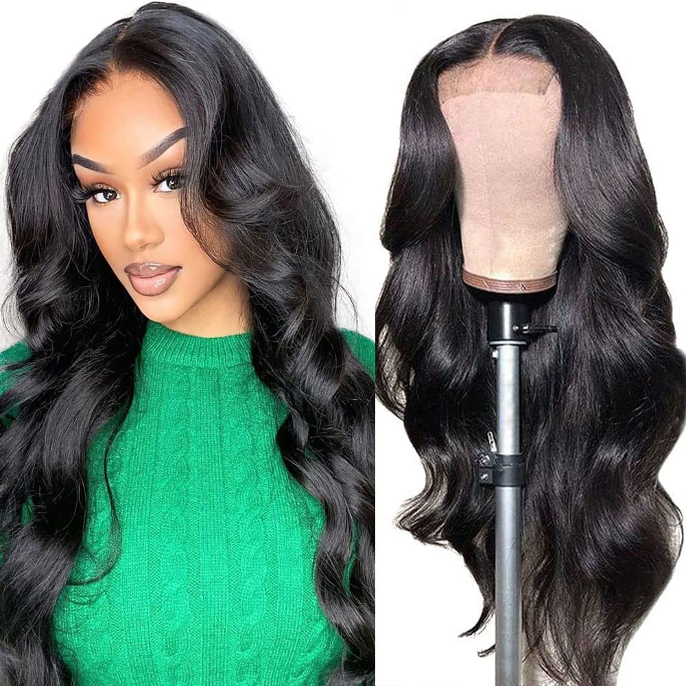 18 Inch Body Wave Lace Front Wigs Human Hair for Black Women - 4×4 Lace Closure Wigs with Pre Plucked Baby Hair & Bleached Knots | Glueless Brazilian Virgin Hair Wigs in Natural Color | Perfect for Daily Wear, Special Occasions & Protective Styling