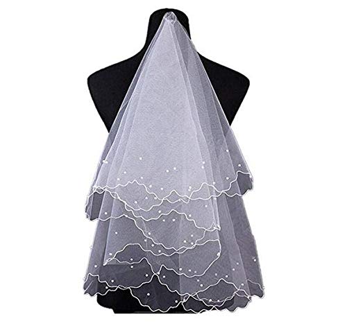 Exquisite Pearl Bridal Veil - Short Tulle Wedding Veil for Women in White & Ivory | Perfect for Bridal Accessories, Wedding Ceremony & Photo Shoots