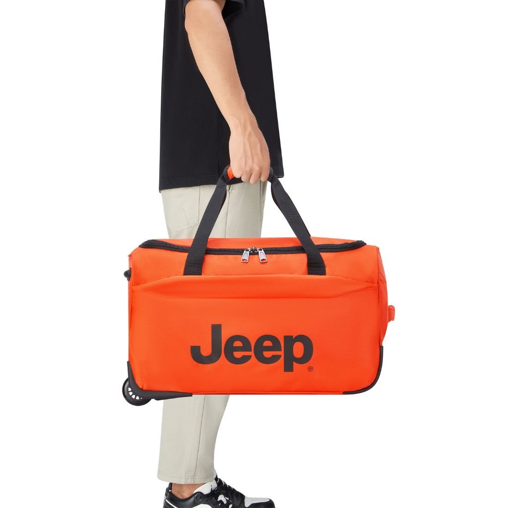 Jeep 55cm Duel Wheel Lightweight Duffle Bag - Orange Waterproof Travel Gym Bag for Men & Women | Perfect for Camping, Sports, Gym & Weekend Getaways