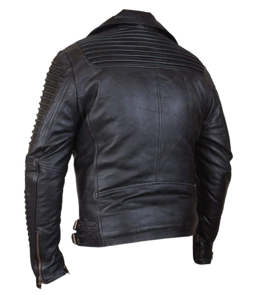 Genuine Nappa Sheepskin Leather Biker Jacket for Men with Ribbed Sleeves - Premium Motorcycle Jacket for Riding, Casual Wear & Outdoor Adventures