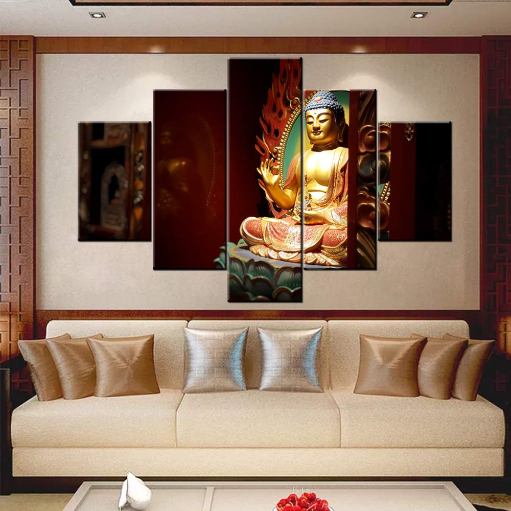 TUMOVO 5-Piece Black and Gold Buddha Wall Art Set - Modern Meditation Paintings for Living Room, Home Office & Studio Decor (60