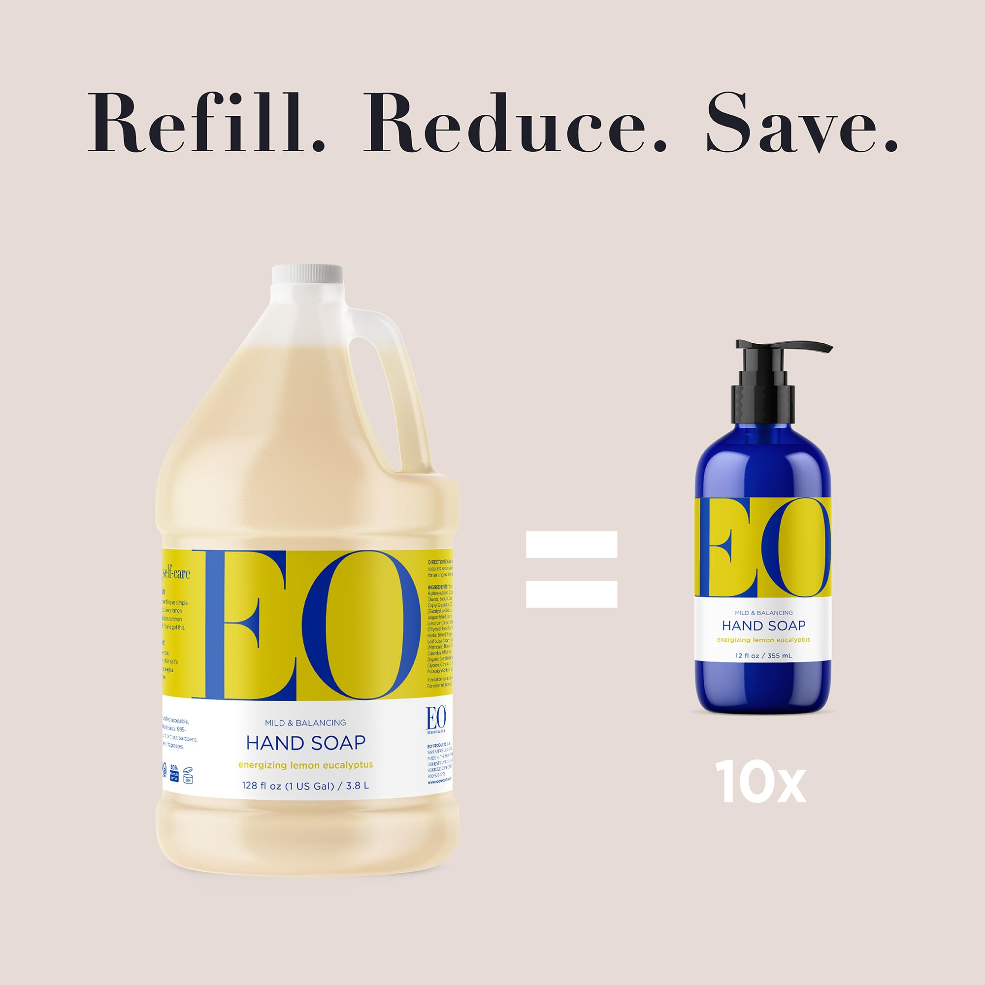 EO Organic Liquid Hand Soap Refill - 1 Gallon, Lemon Eucalyptus Scent, Plant-Based Gentle Cleanser with Pure Essential Oils | For Home, Office & Commercial Use | Eco-Friendly & Hypoallergenic