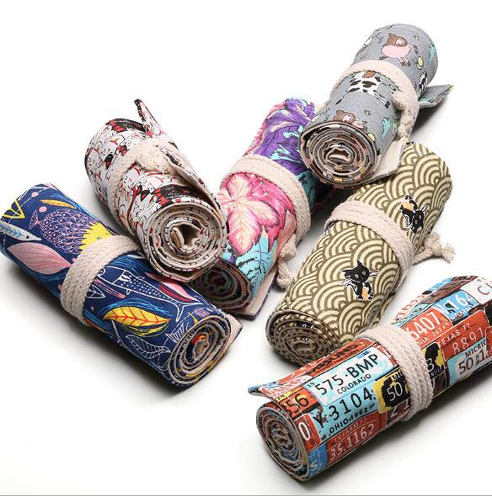FZBNSRKO 72-Slot Colored Canvas Pencil Case Roll - Cute Cat Design for Students, Artists & Adults | Perfect for School, Travel & Art Supply Organization