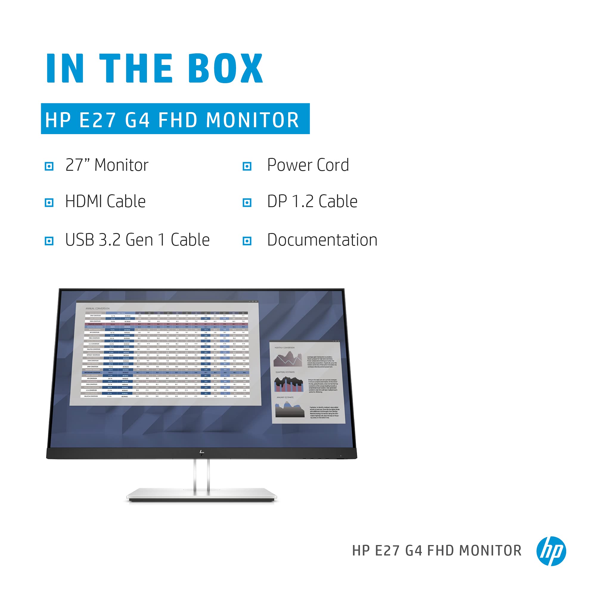 HP E27 G4 27-inch Full HD 1080p IPS Anti-Glare Monitor with Low Blue Light & On-Screen Controls - Ideal for Home Office, Gaming, and Professional Workstations