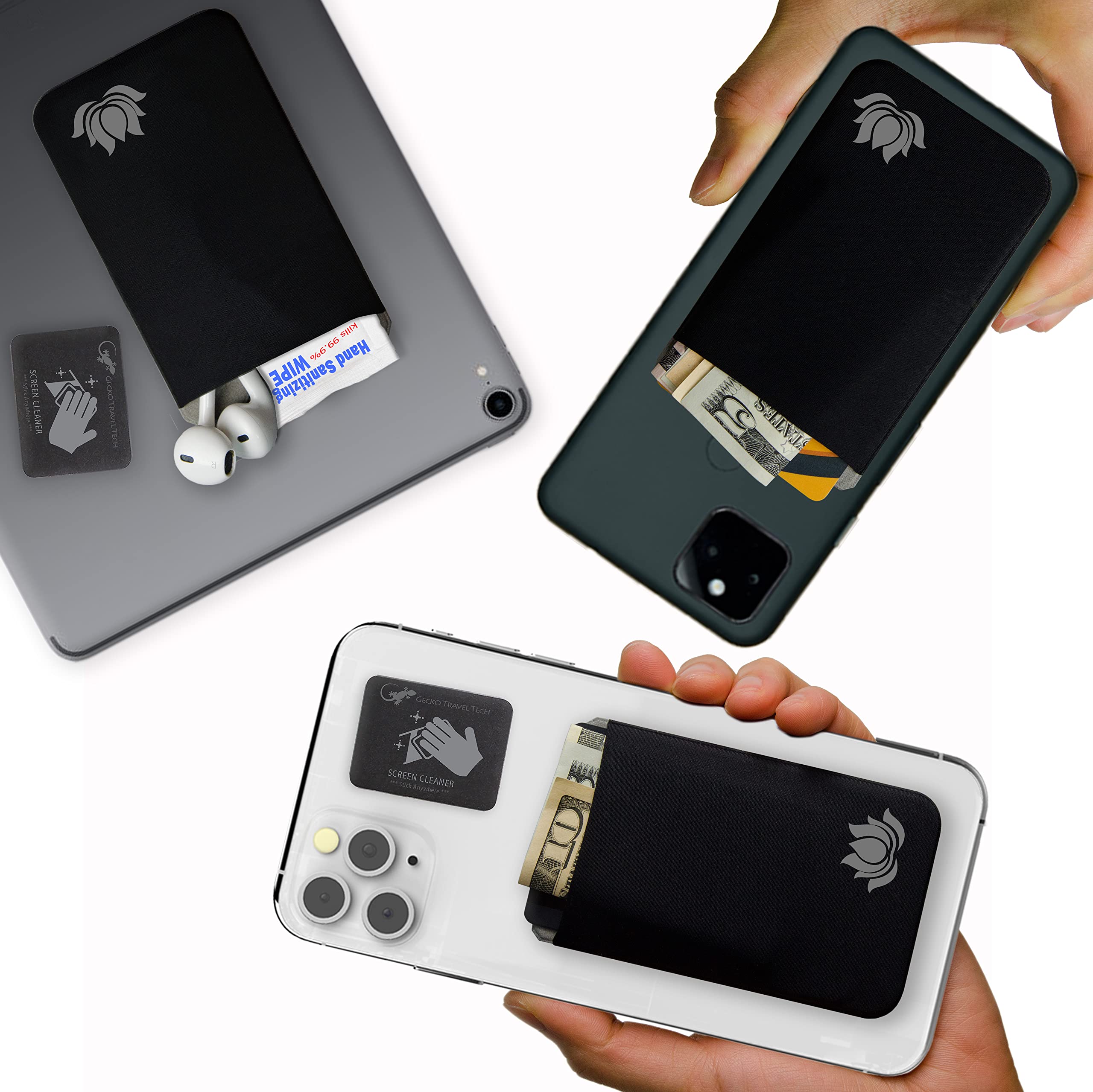 Gecko Stick-On Phone Wallet - Slim Adhesive Card Holder for iPhone & Android - Secure Lycra Pocket for Credit Cards, Cash & ID - Perfect for Gym, Running & Travel